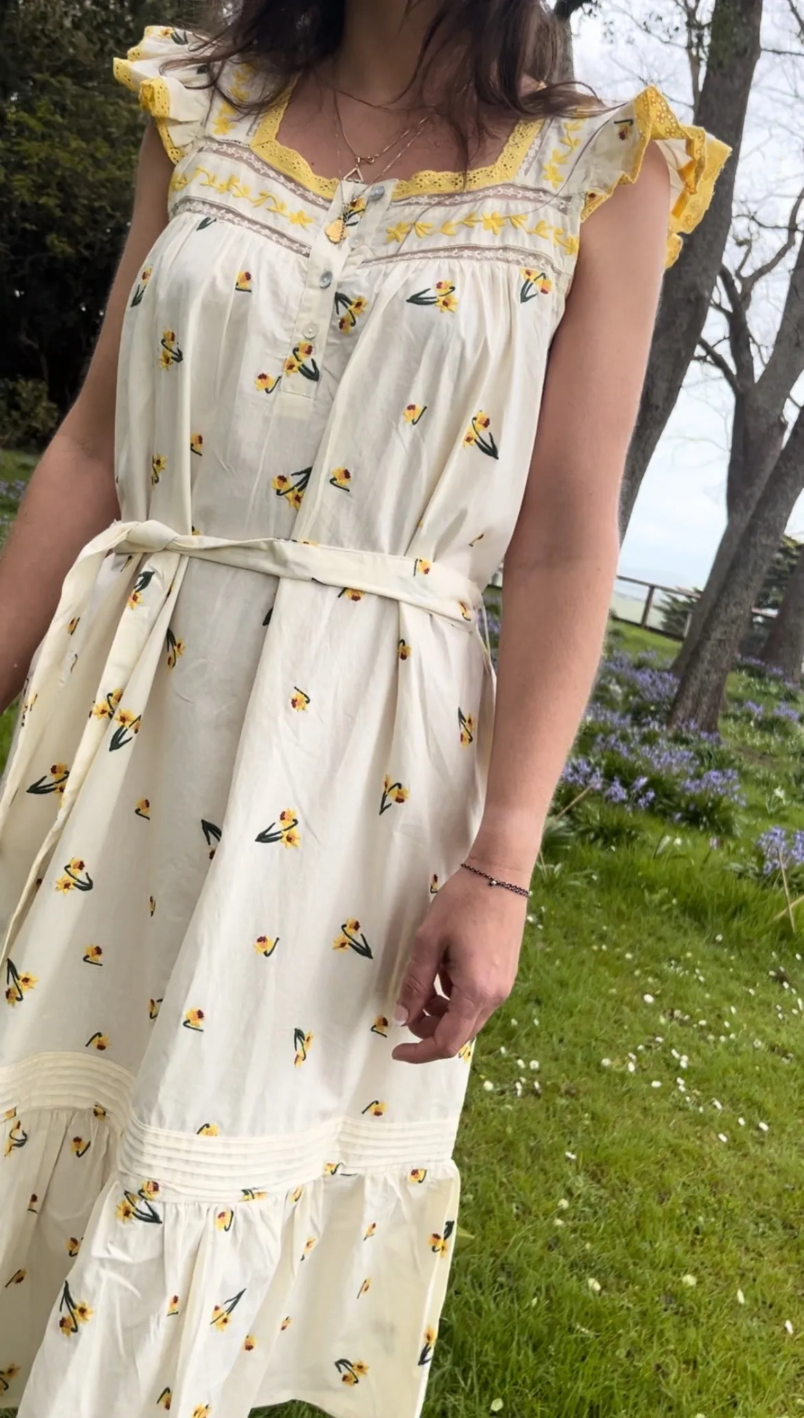 100% RECYCLED COTTON - ALICE DRESS - EMBROIDERED DAFFODIL