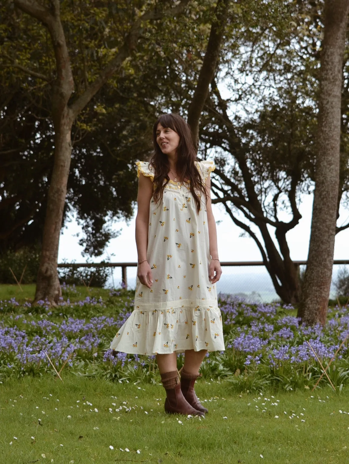 100% RECYCLED COTTON - ALICE DRESS - EMBROIDERED DAFFODIL