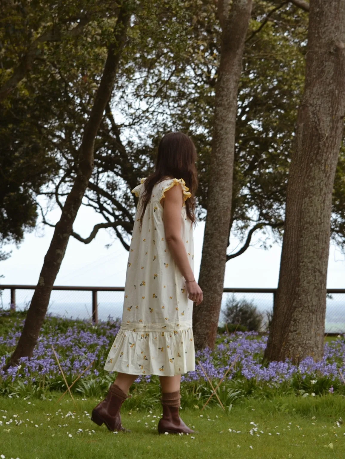 100% RECYCLED COTTON - ALICE DRESS - EMBROIDERED DAFFODIL