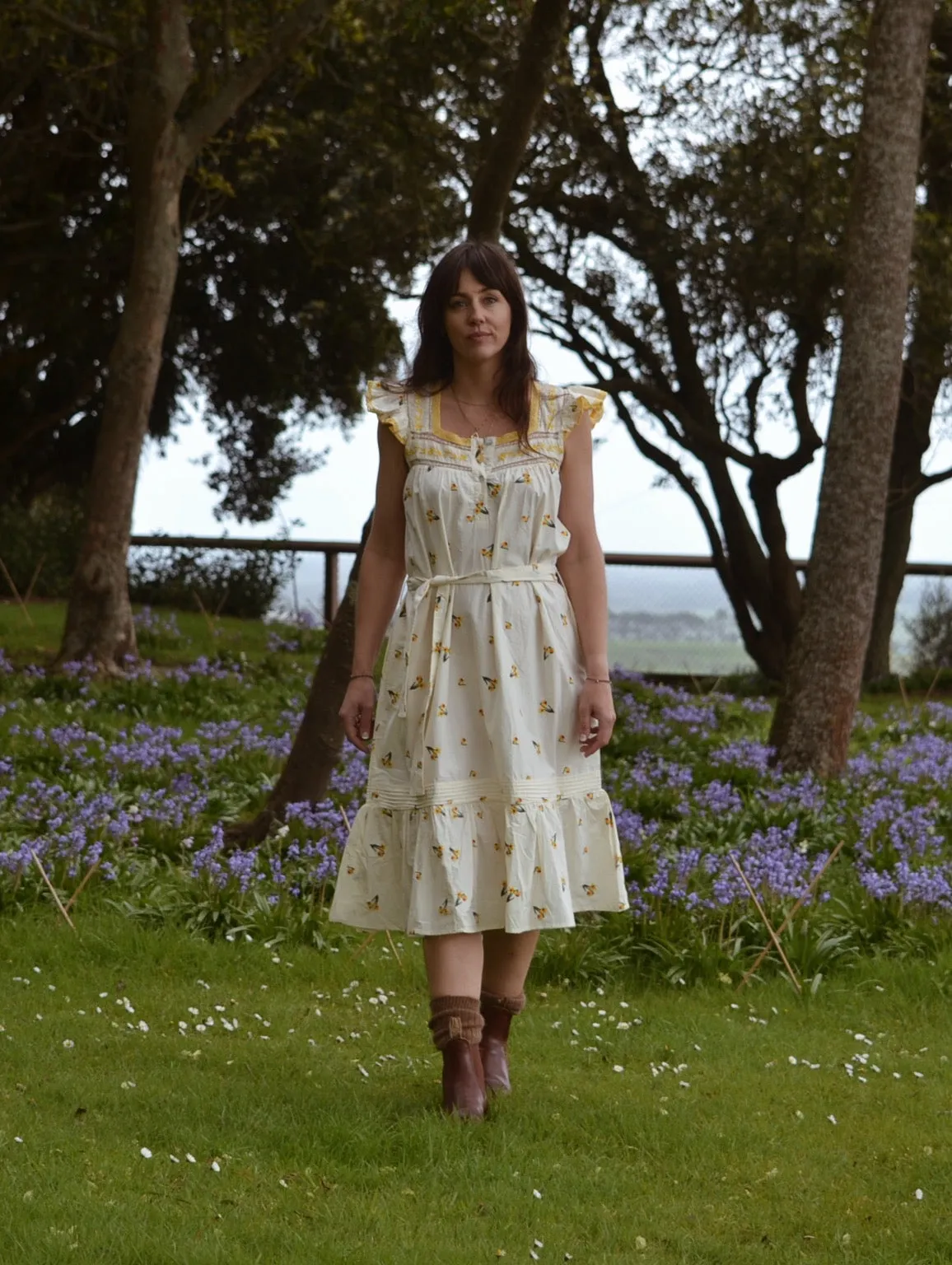 100% RECYCLED COTTON - ALICE DRESS - EMBROIDERED DAFFODIL