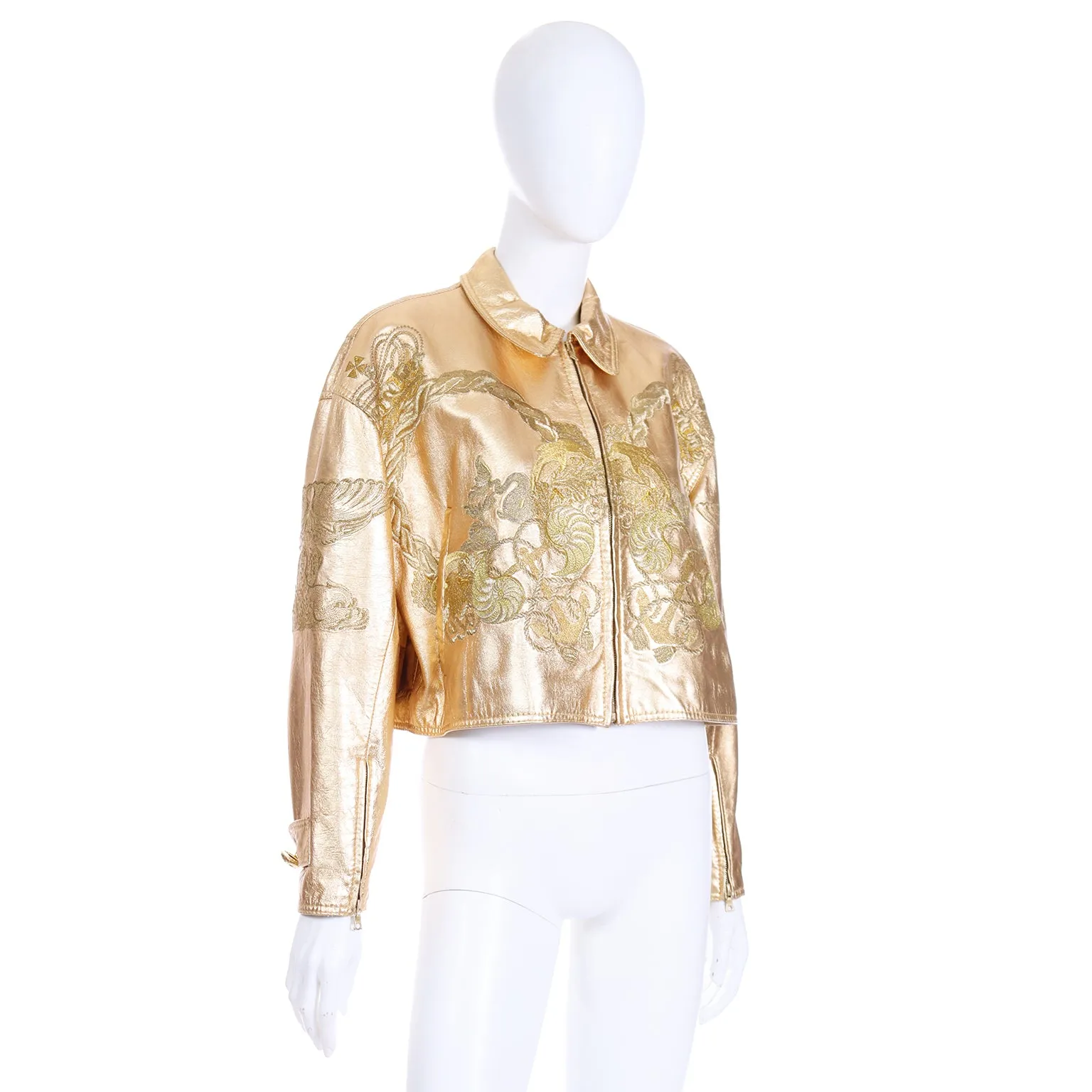 1992 Gianfranco Ferre Gold Leather Nautical Theme Runway Jacket