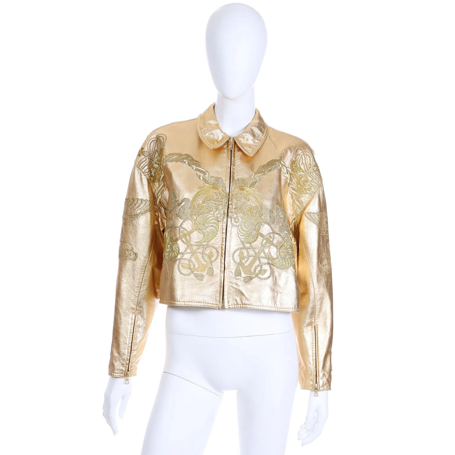 1992 Gianfranco Ferre Gold Leather Nautical Theme Runway Jacket