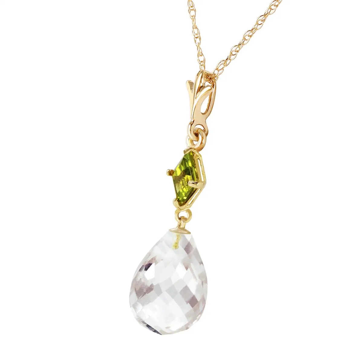 5.5 Carat 14K Solid Yellow Gold Necklace Peridot White Topaz