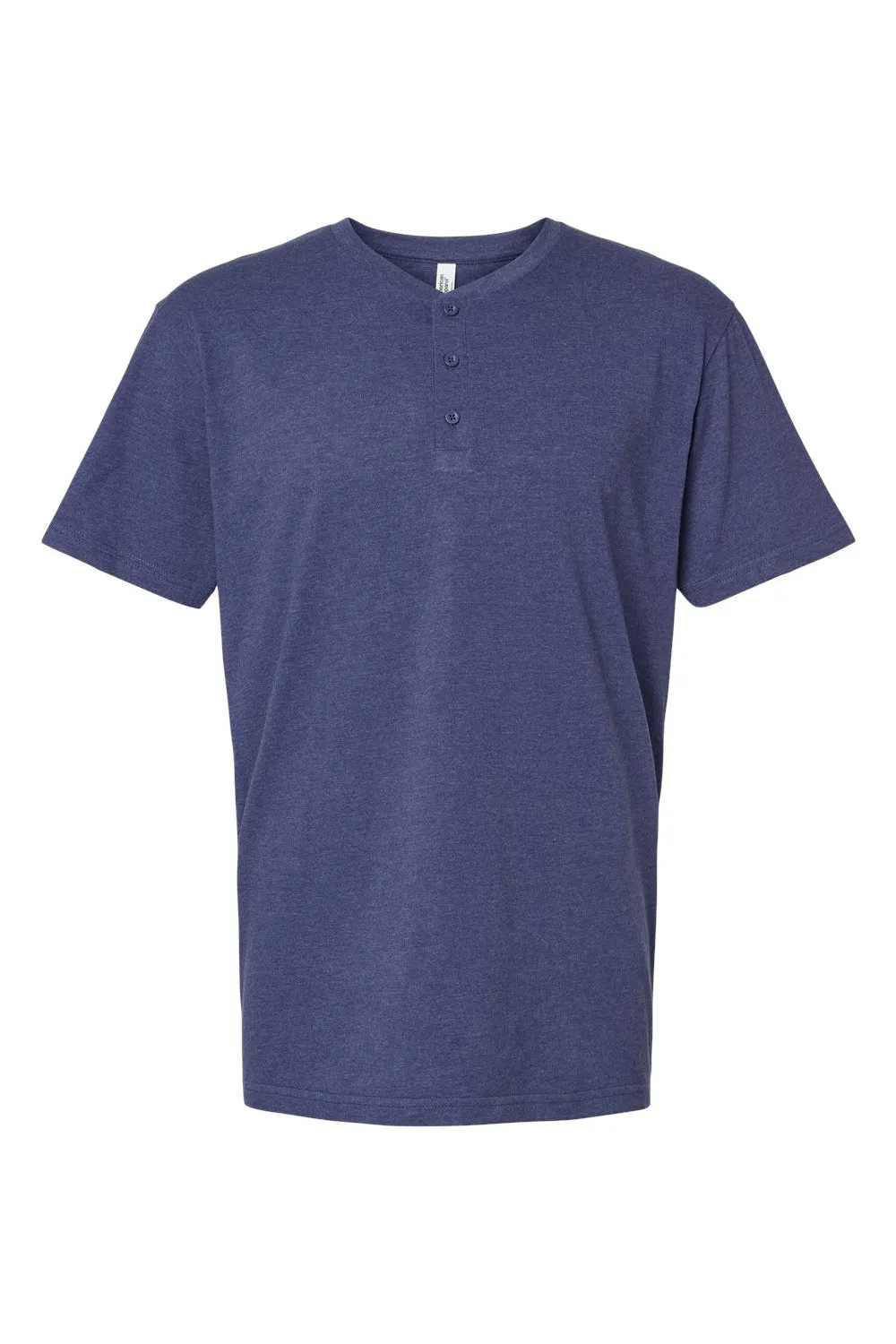 American Apparel Mens CVC Short Sleeve Henley T-Shirt - Heather Indigo