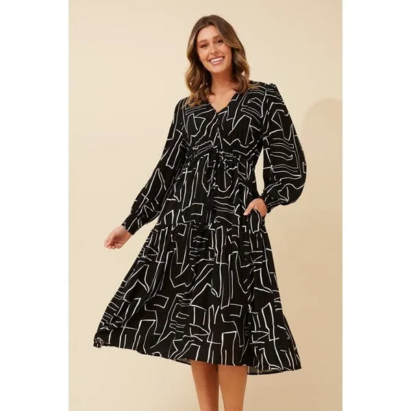 ARCHIE ABSTRACT PRINT MIDI DRESS