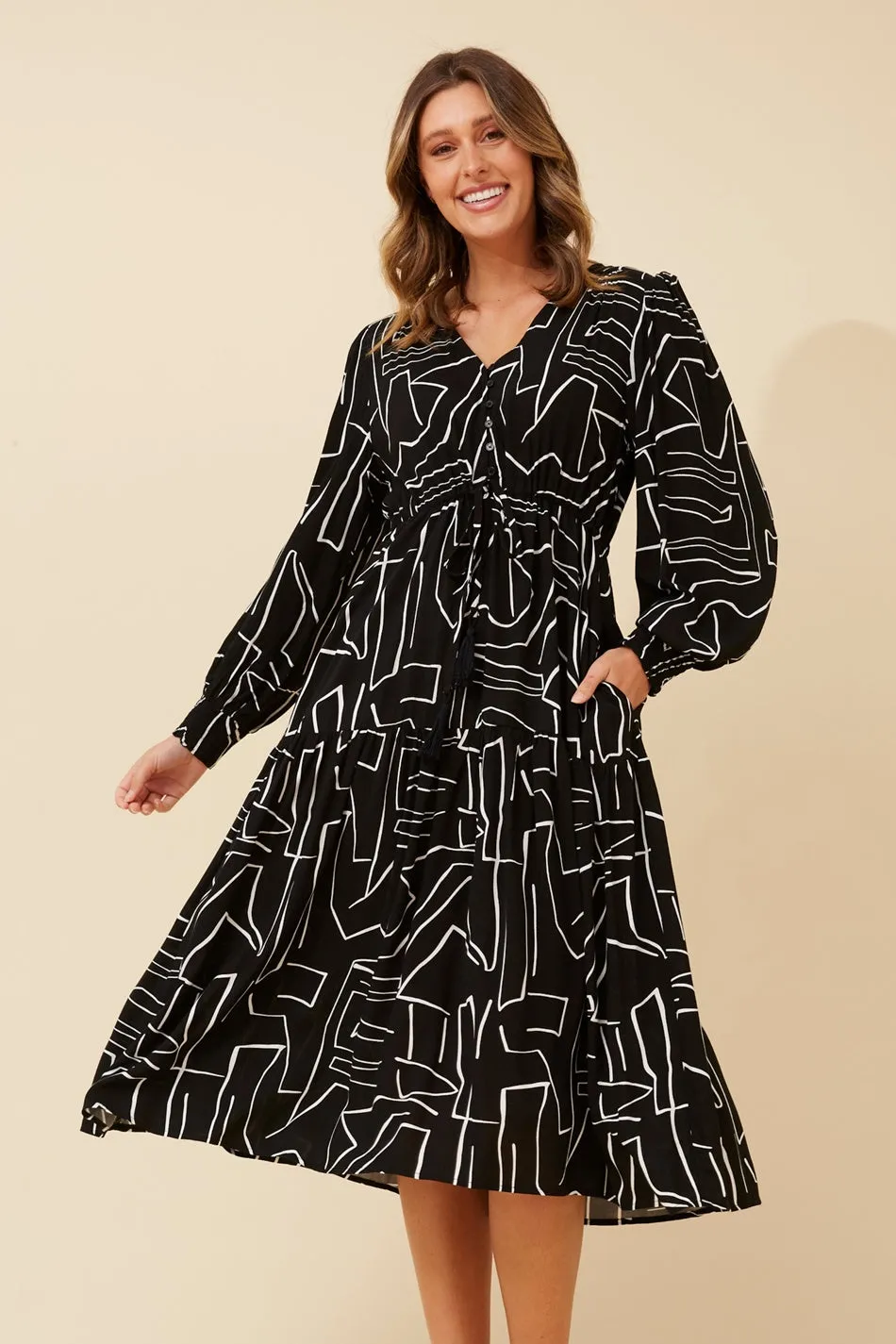 ARCHIE ABSTRACT PRINT MIDI DRESS