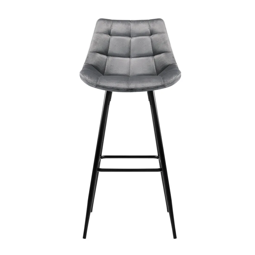 Artiss Set of 2 Velvet Bar Stools - Grey