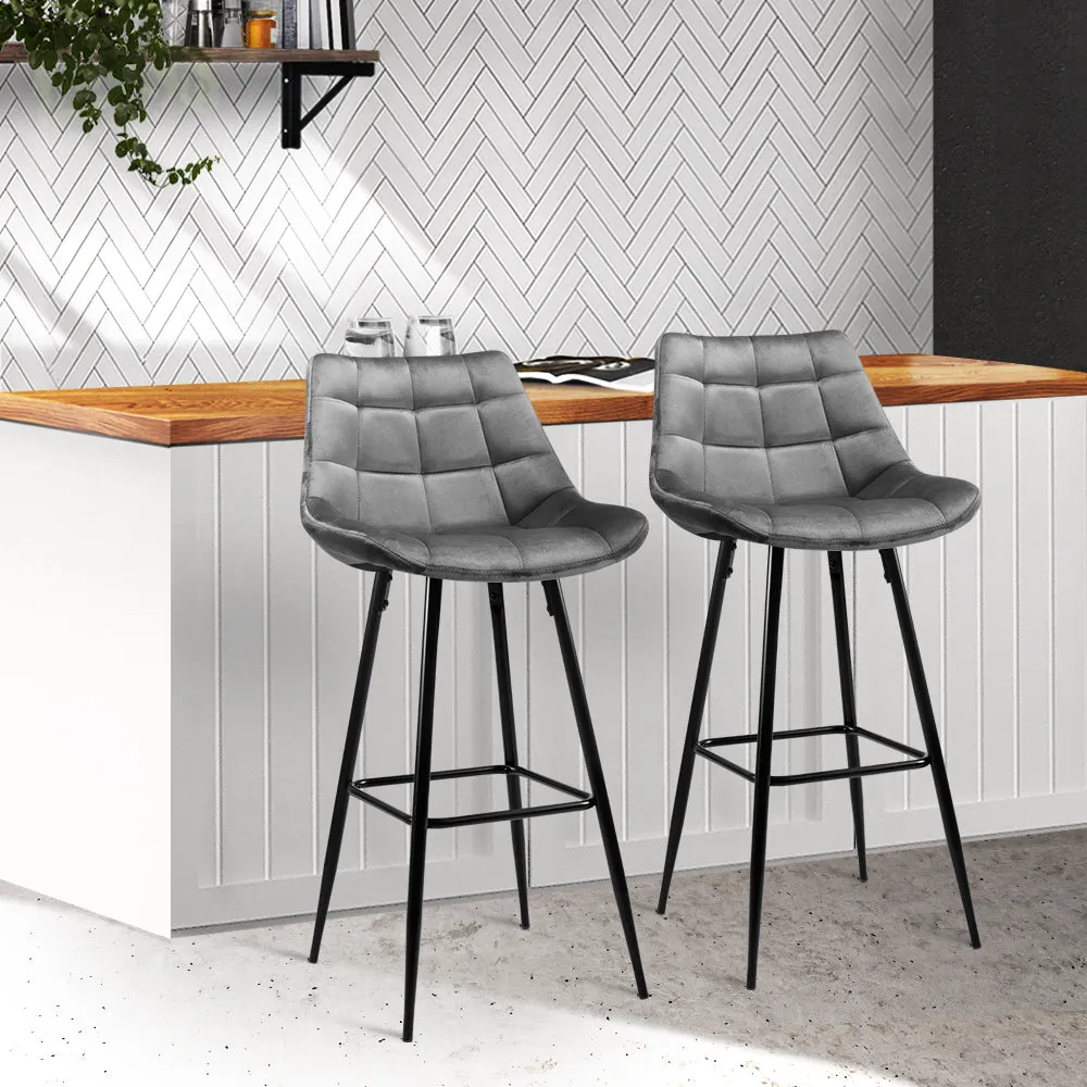 Artiss Set of 2 Velvet Bar Stools - Grey