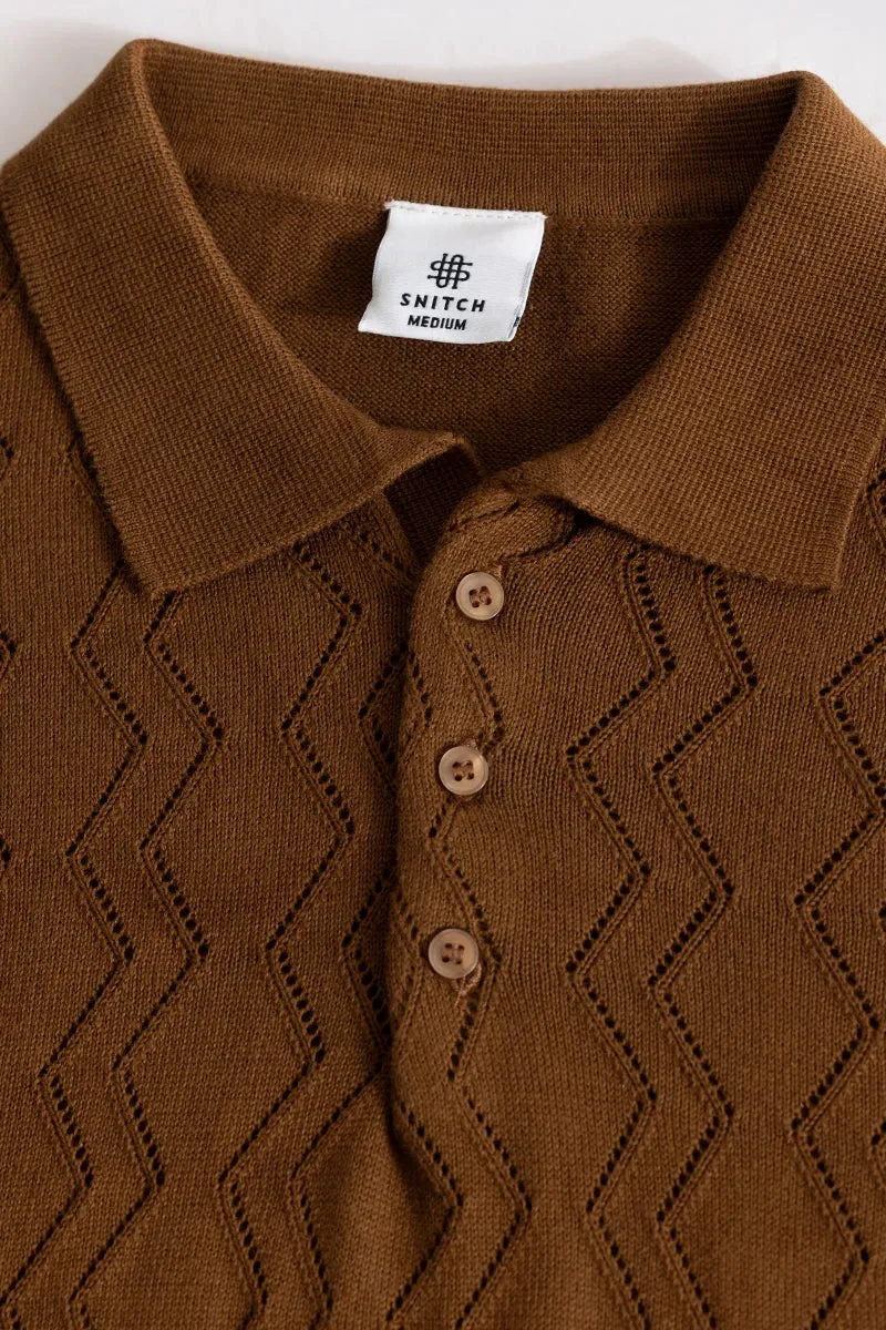 Baldassare Brown Knitted Polo T-Shirt