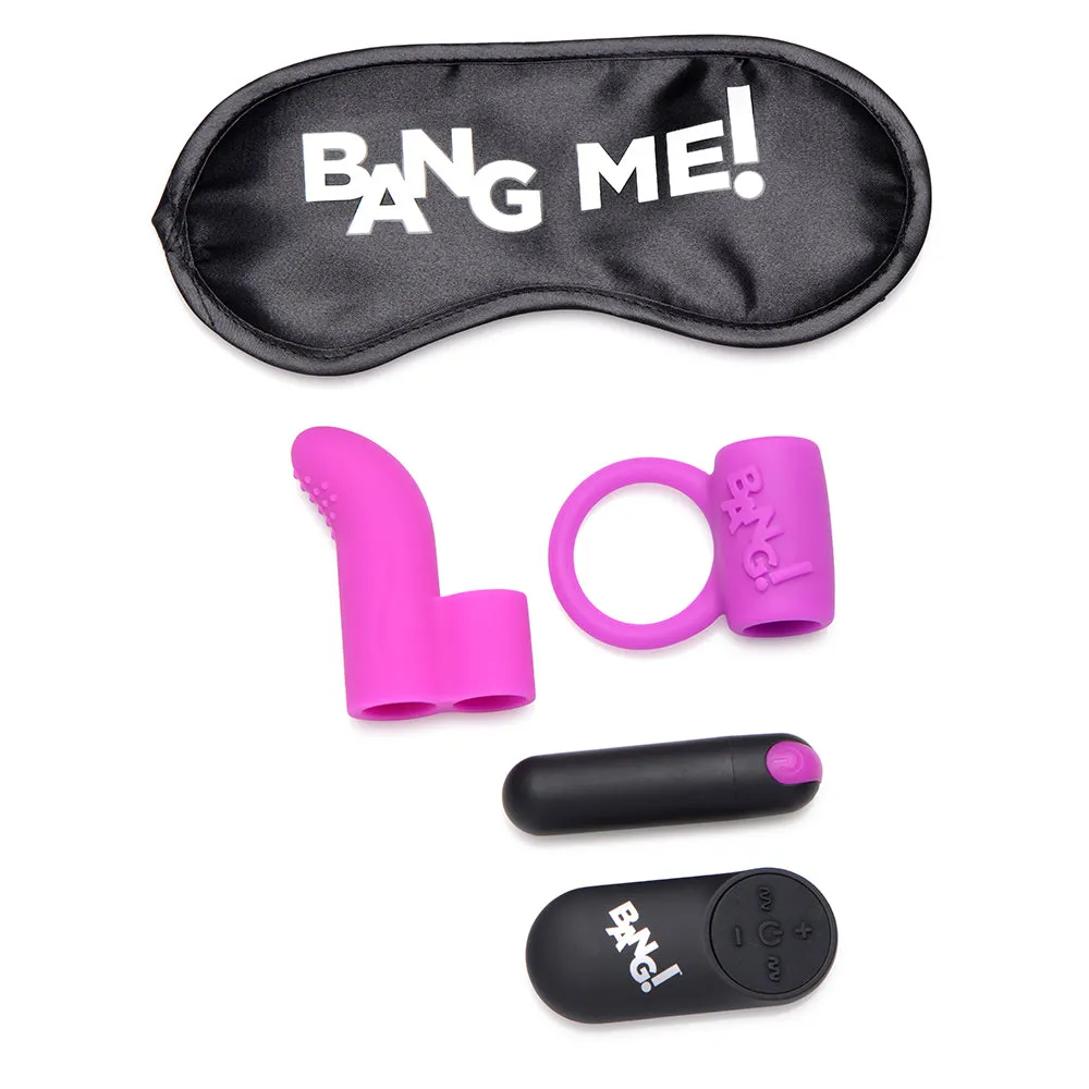 BANG! Couple's Love Ring, Finger Vibe, Bullet & Blindfold Kit Purple