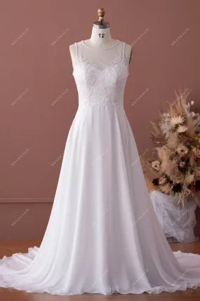 Beaded Illusion Neck Lace Chiffon Spring Wedding Dress