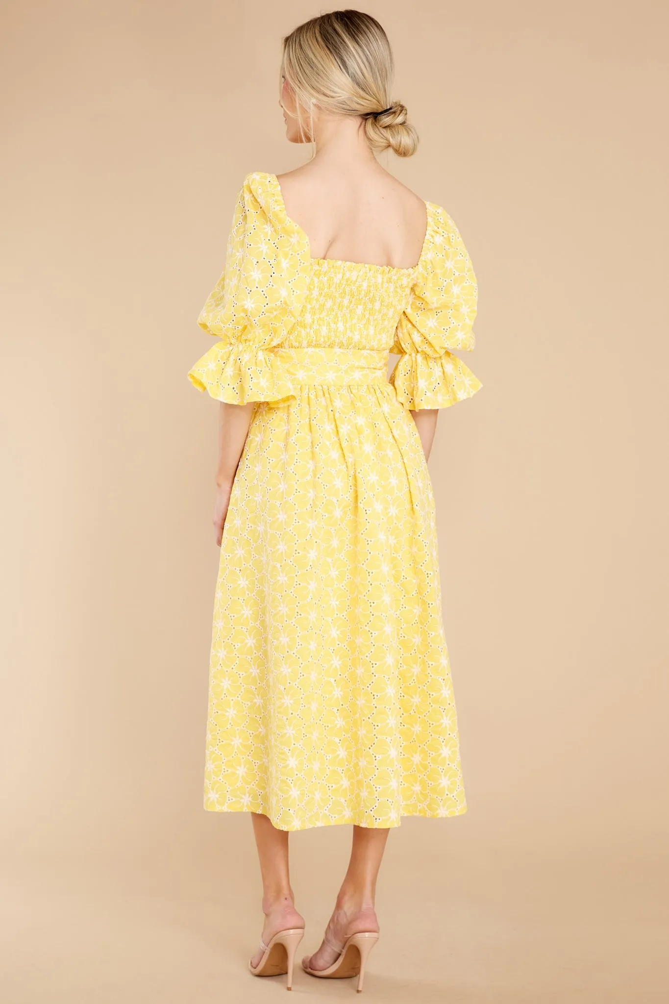 Beautiful Glow Yellow Floral Eyelet Dress