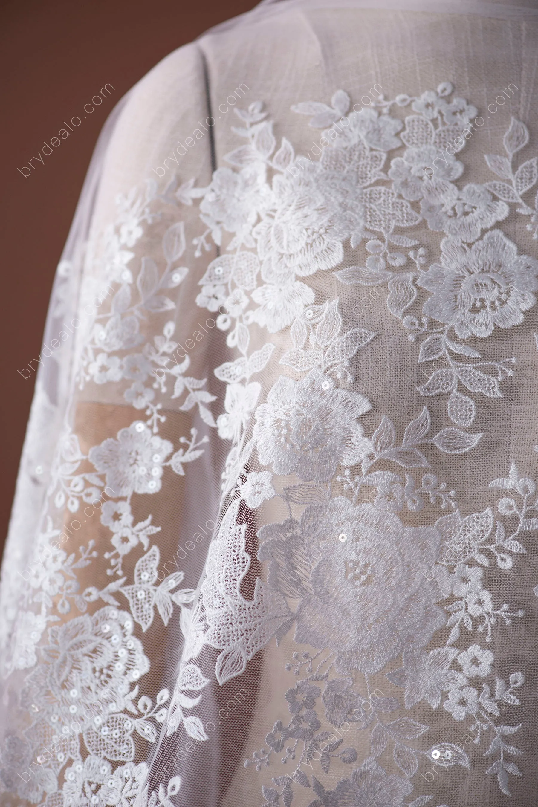 Beautiful Sequin Flower Bridal Lace Fabric