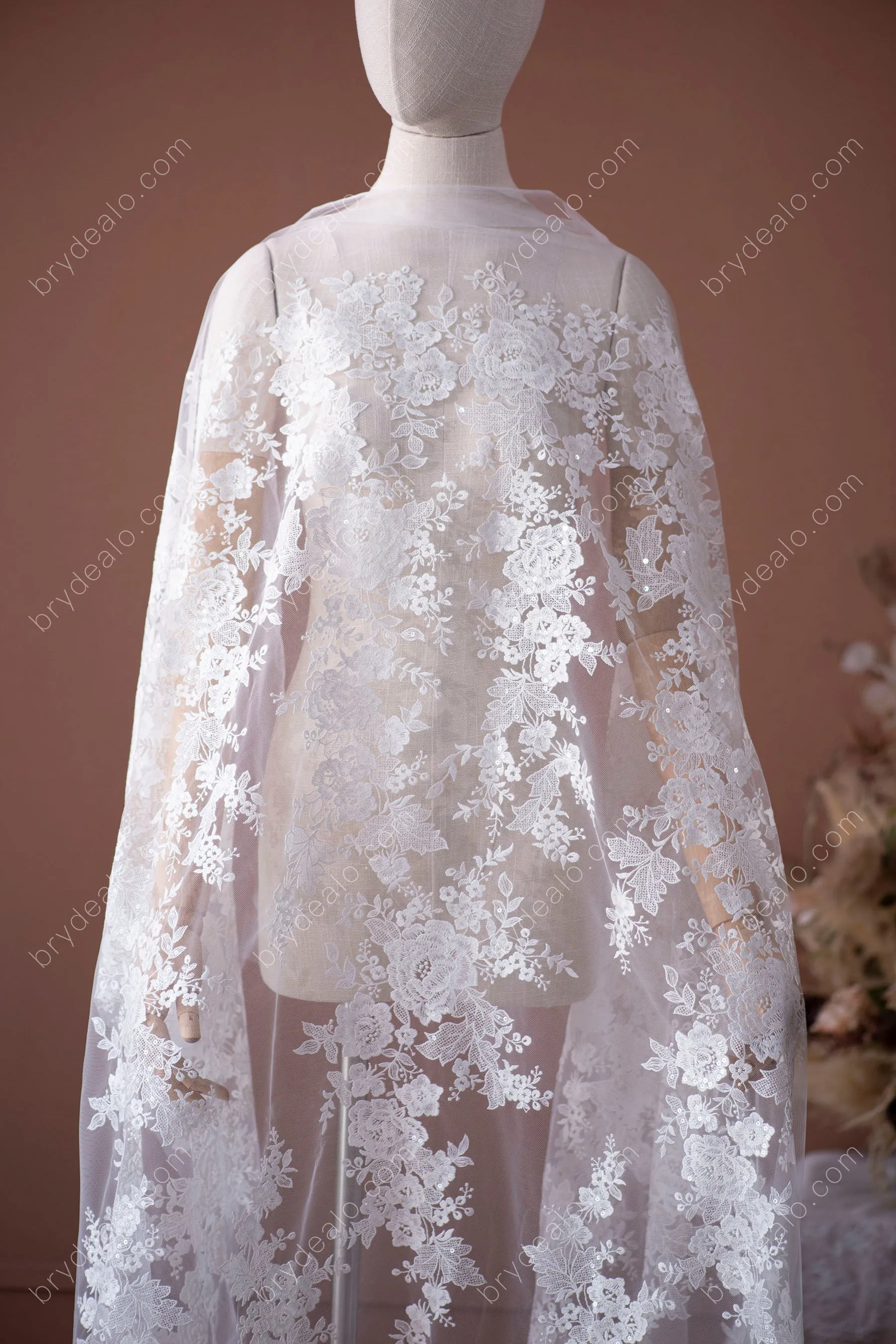 Beautiful Sequin Flower Bridal Lace Fabric