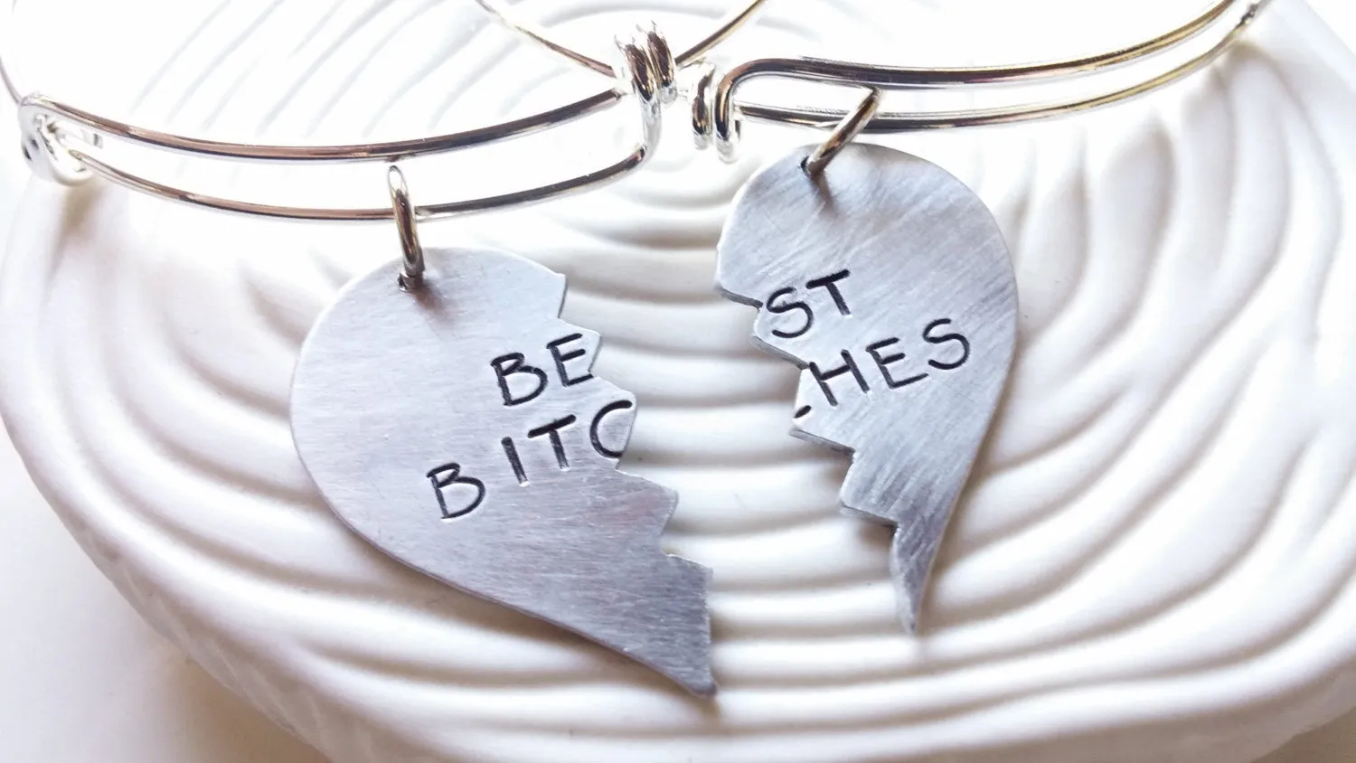 Best Bitches Adjustable Bangle Set | Best Friends Broken Heart Bracelet Set