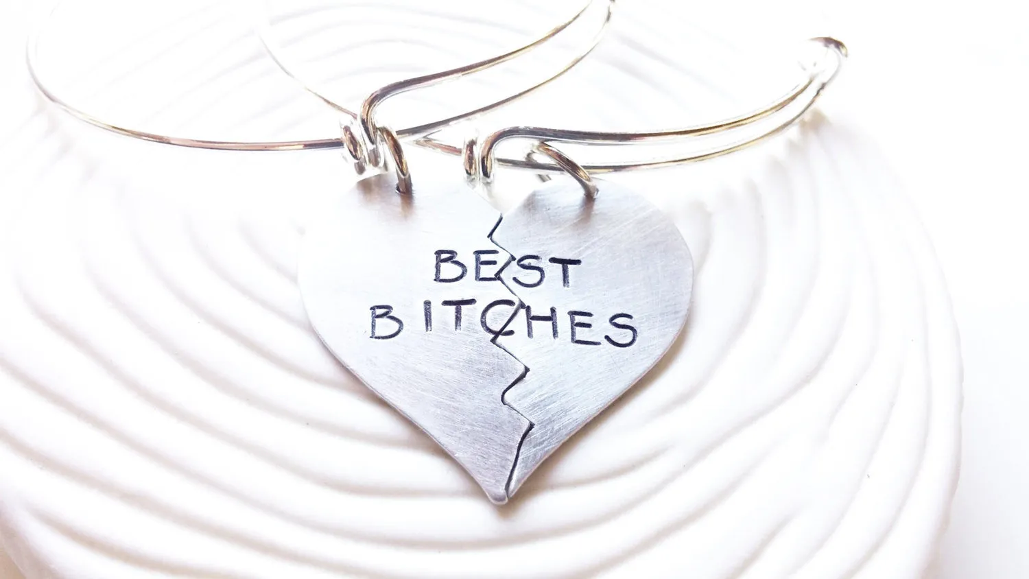 Best Bitches Adjustable Bangle Set | Best Friends Broken Heart Bracelet Set