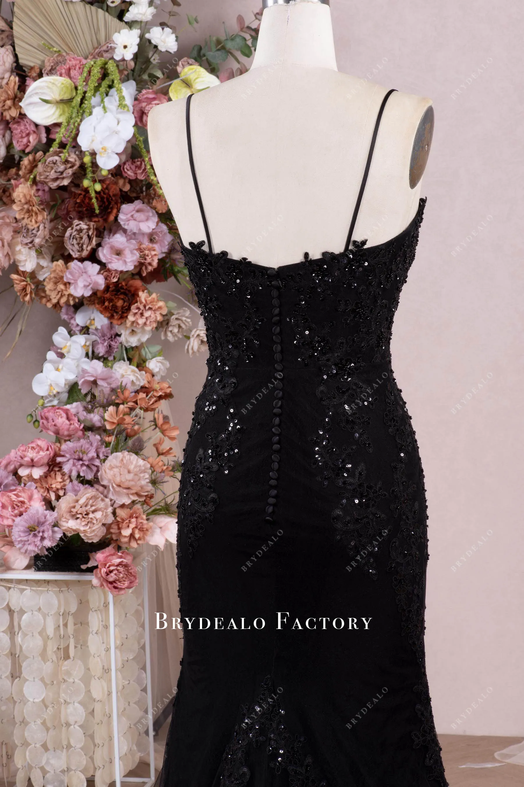 Black Lace Spaghetti Straps Mermaid Wedding Dress