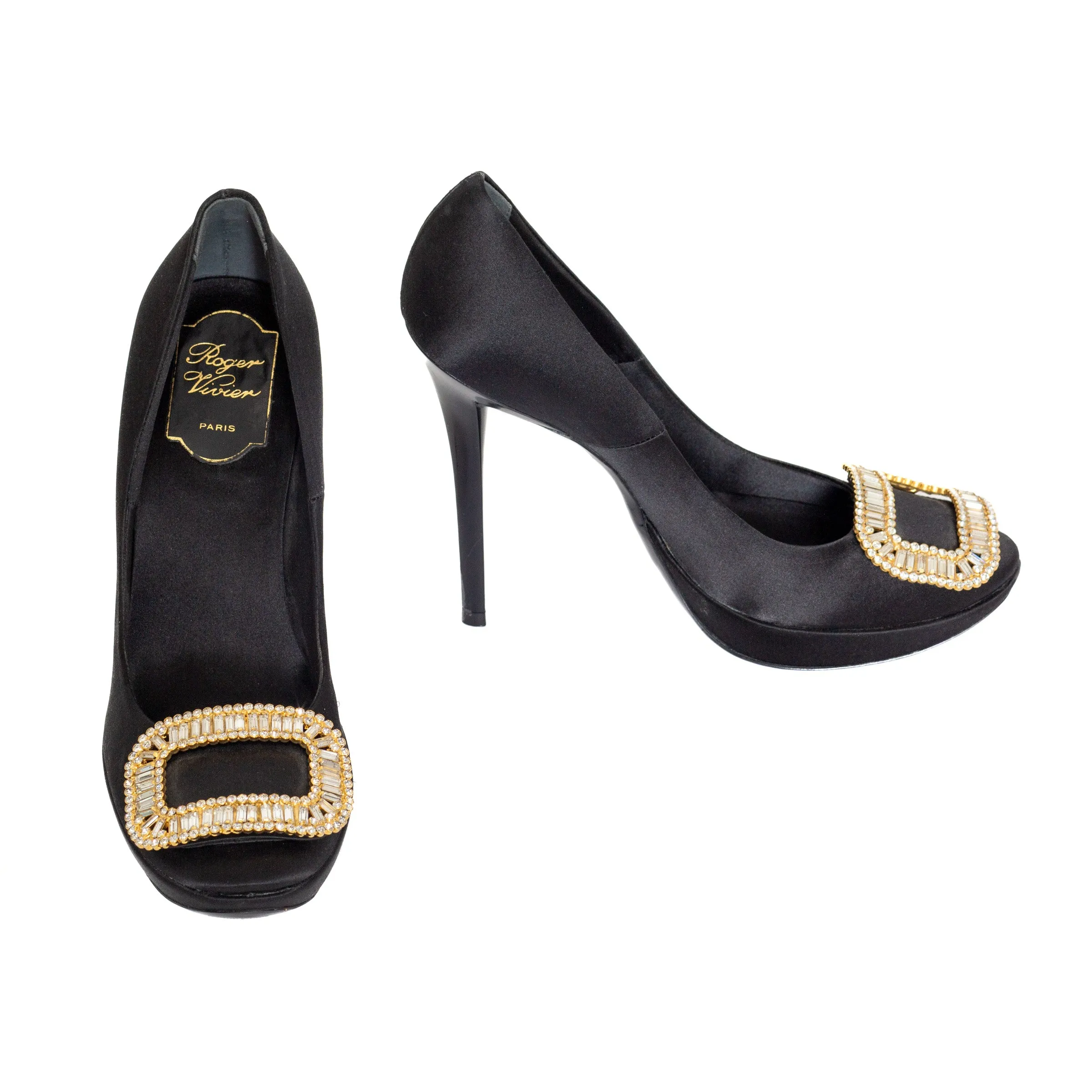 Black Satin Limelight Buckle Pumps 38