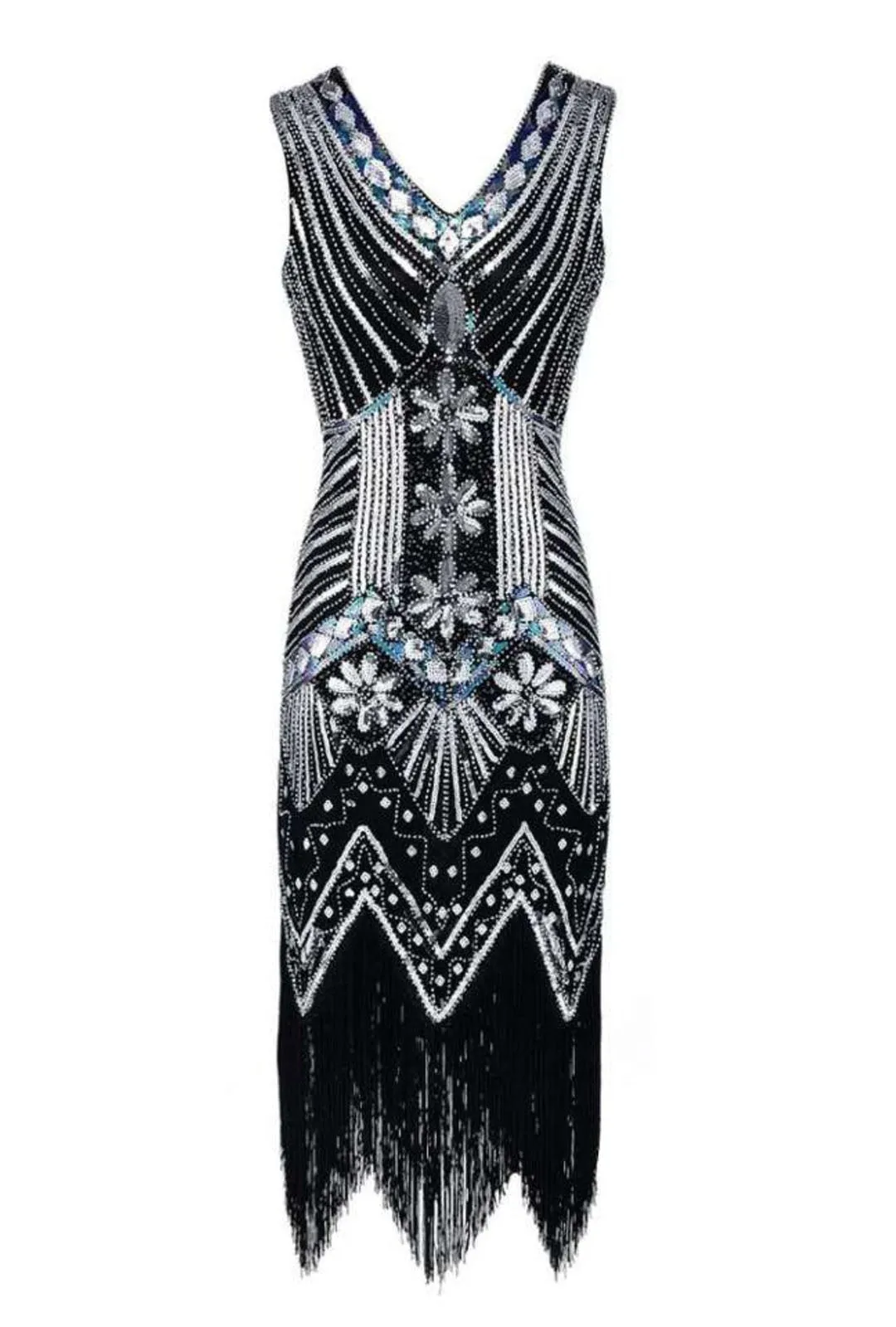 Black, Silver & Iridescent Purple 1920s Flapper Dress