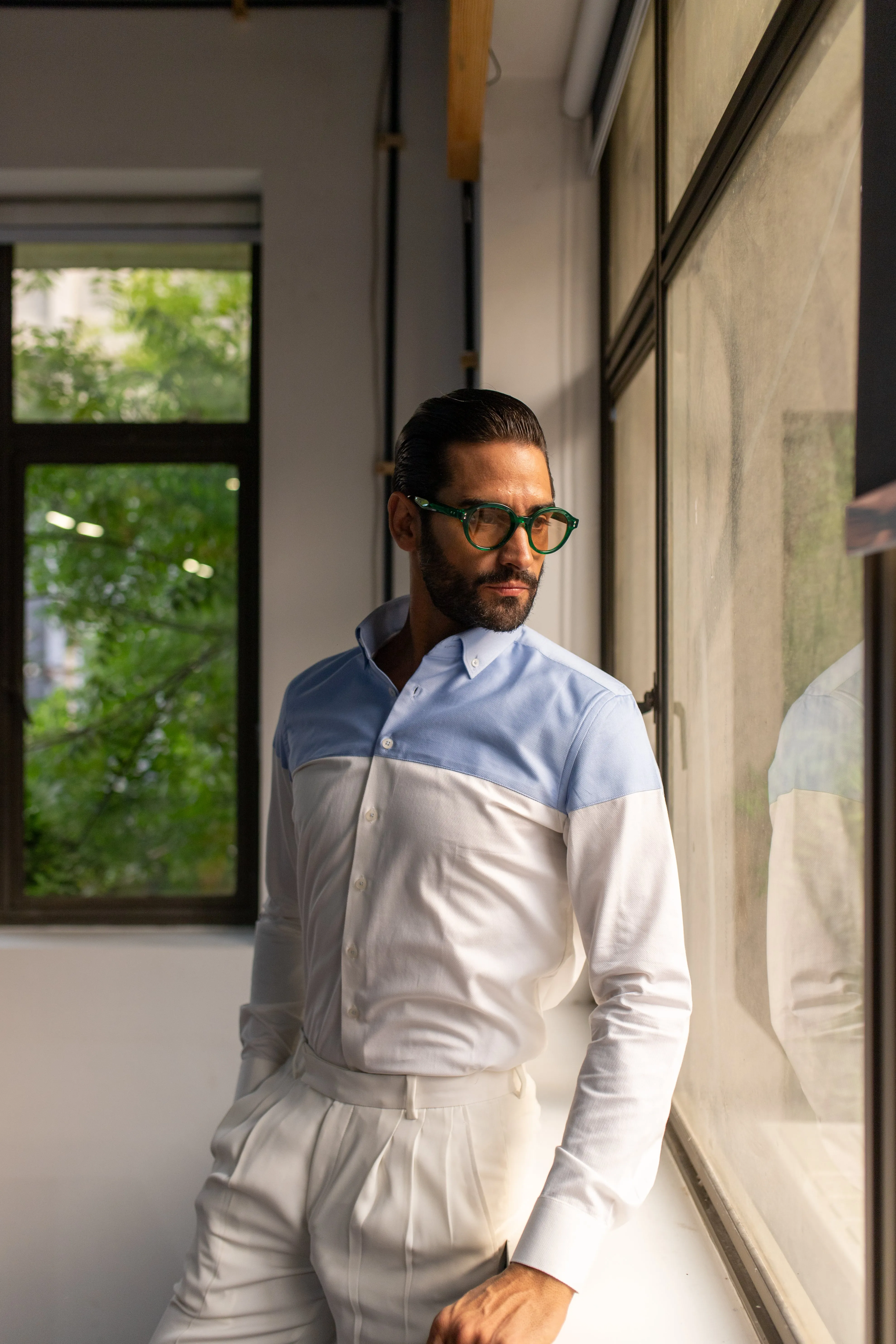 BLUE & WHITE COLOR BLOCK SHIRT