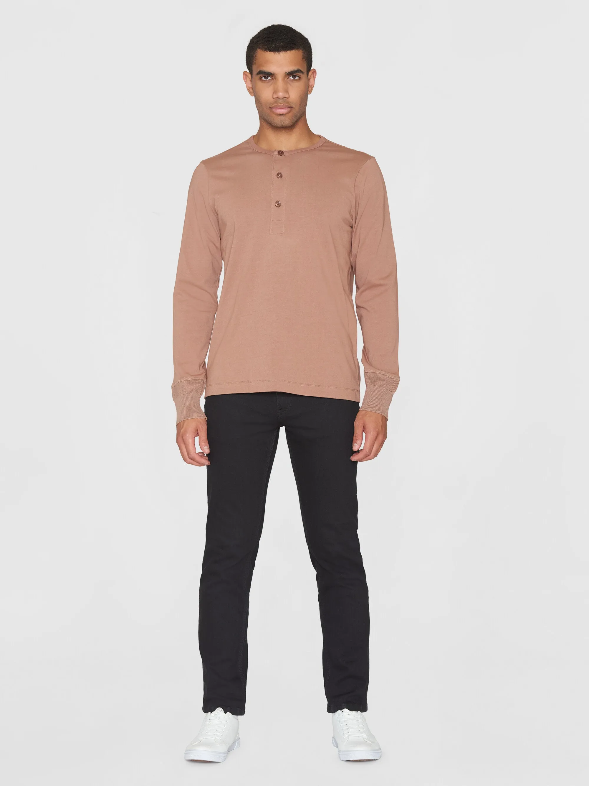 BO long sleeve henley - Regenerative Organic Certified™ - GOTS/Vegan - Chocolate Malt