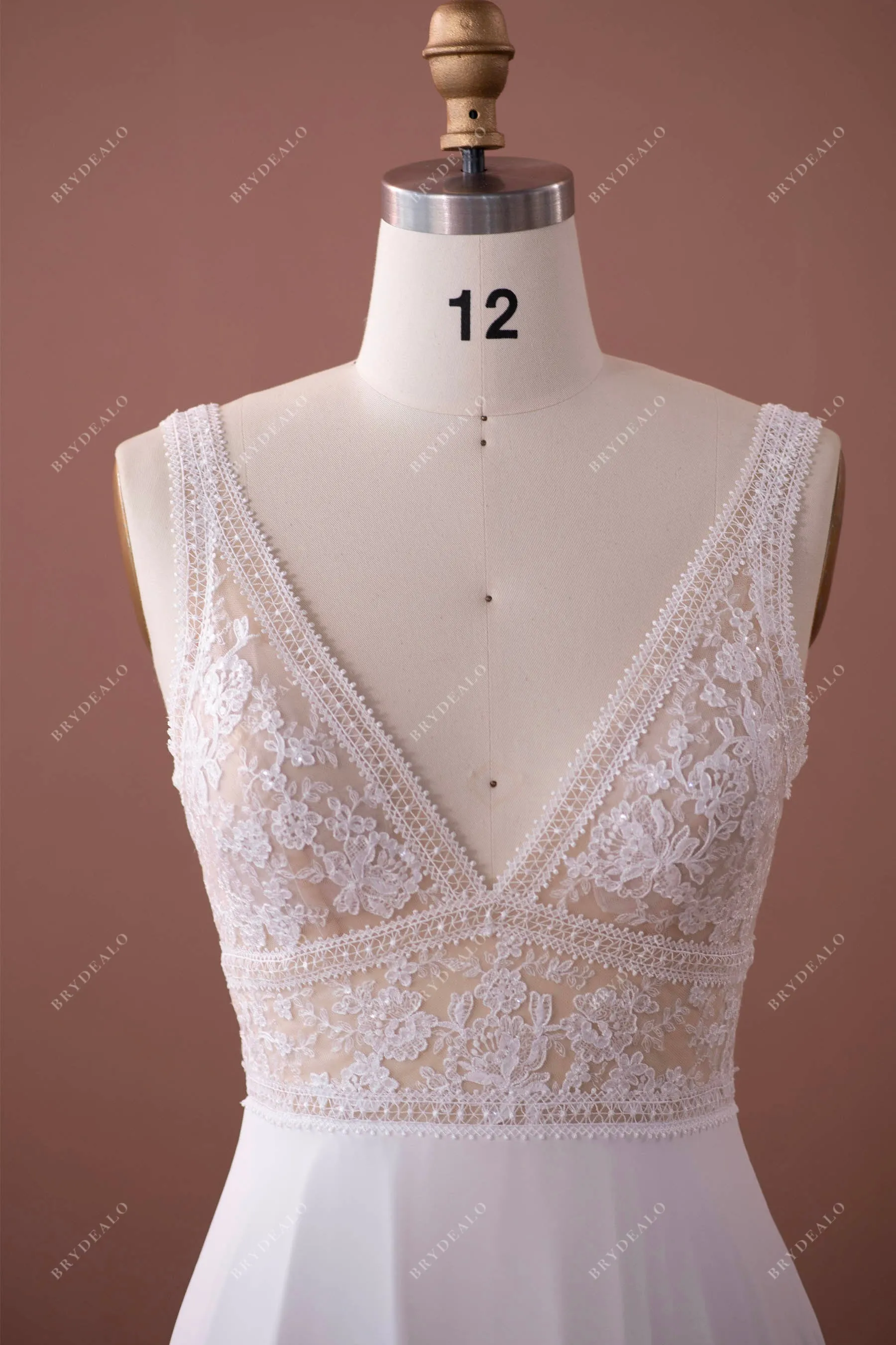 Boho Shimmery Lace V-neck Chiffon Wedding Dress