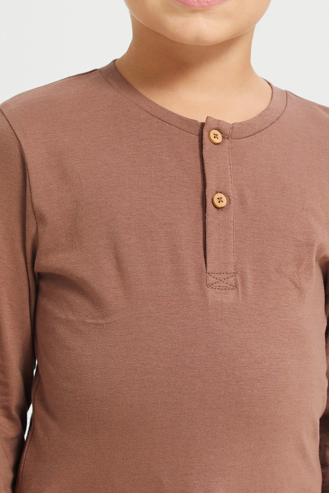 Brown Long Sleeve Henley T-Shirt