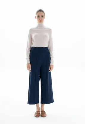 Choice Buttoned Pleated Culottes Navy