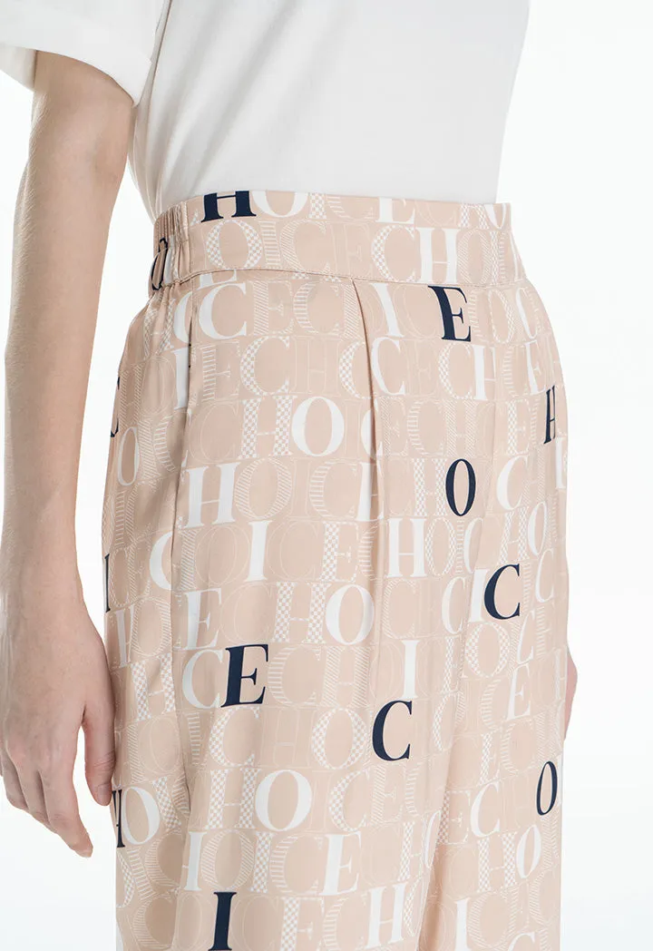 Choice Contrast Text Printed Culottes Beige