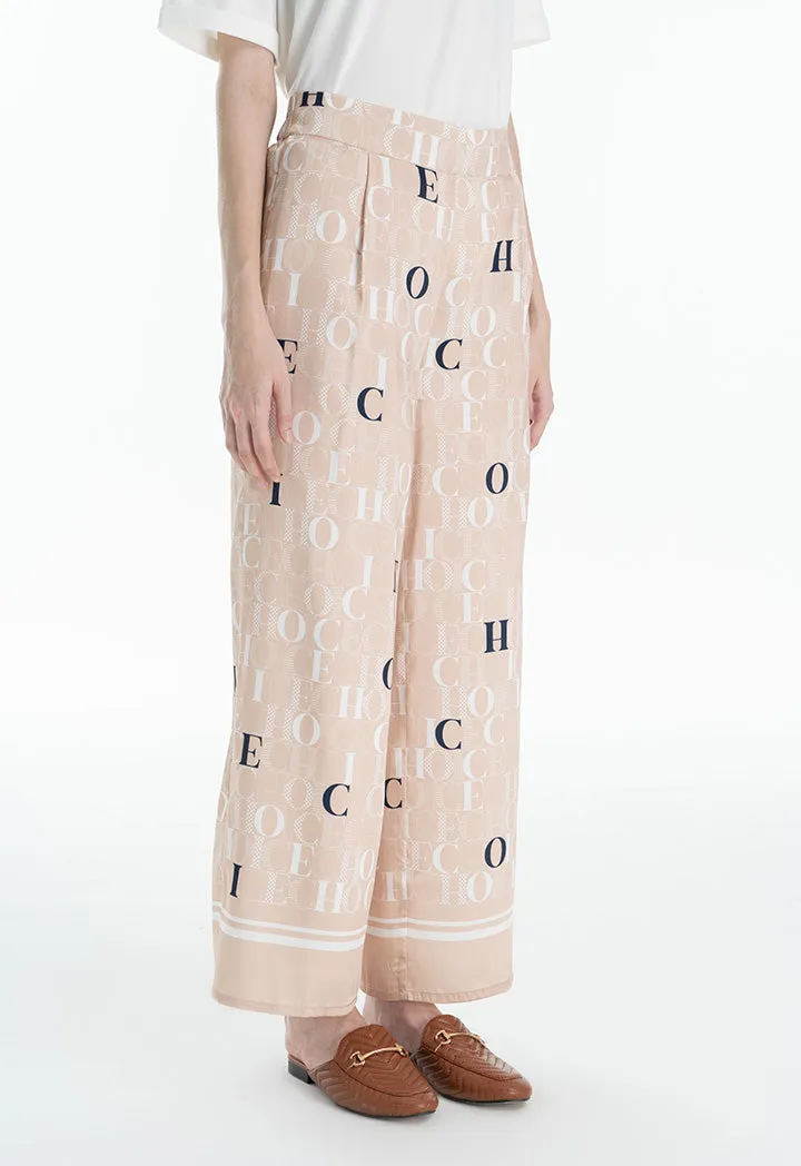 Choice Contrast Text Printed Culottes Beige