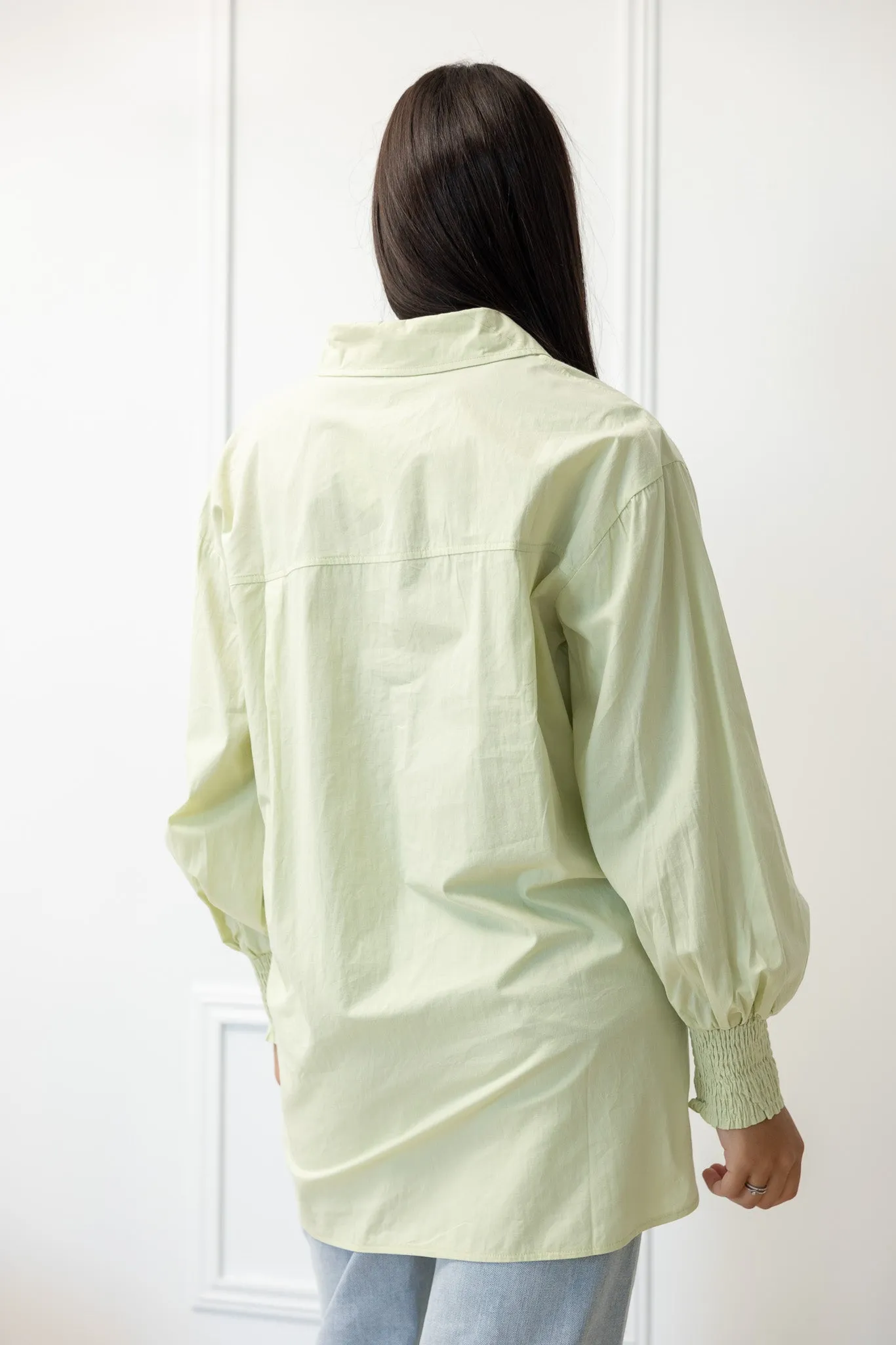 Cotton Oversize Shirring Cuffs Shirt