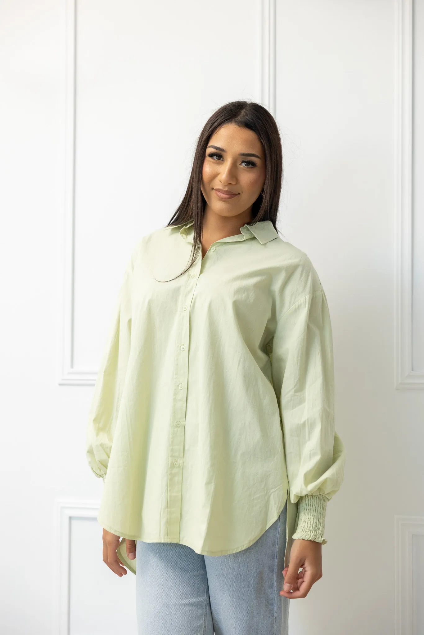 Cotton Oversize Shirring Cuffs Shirt