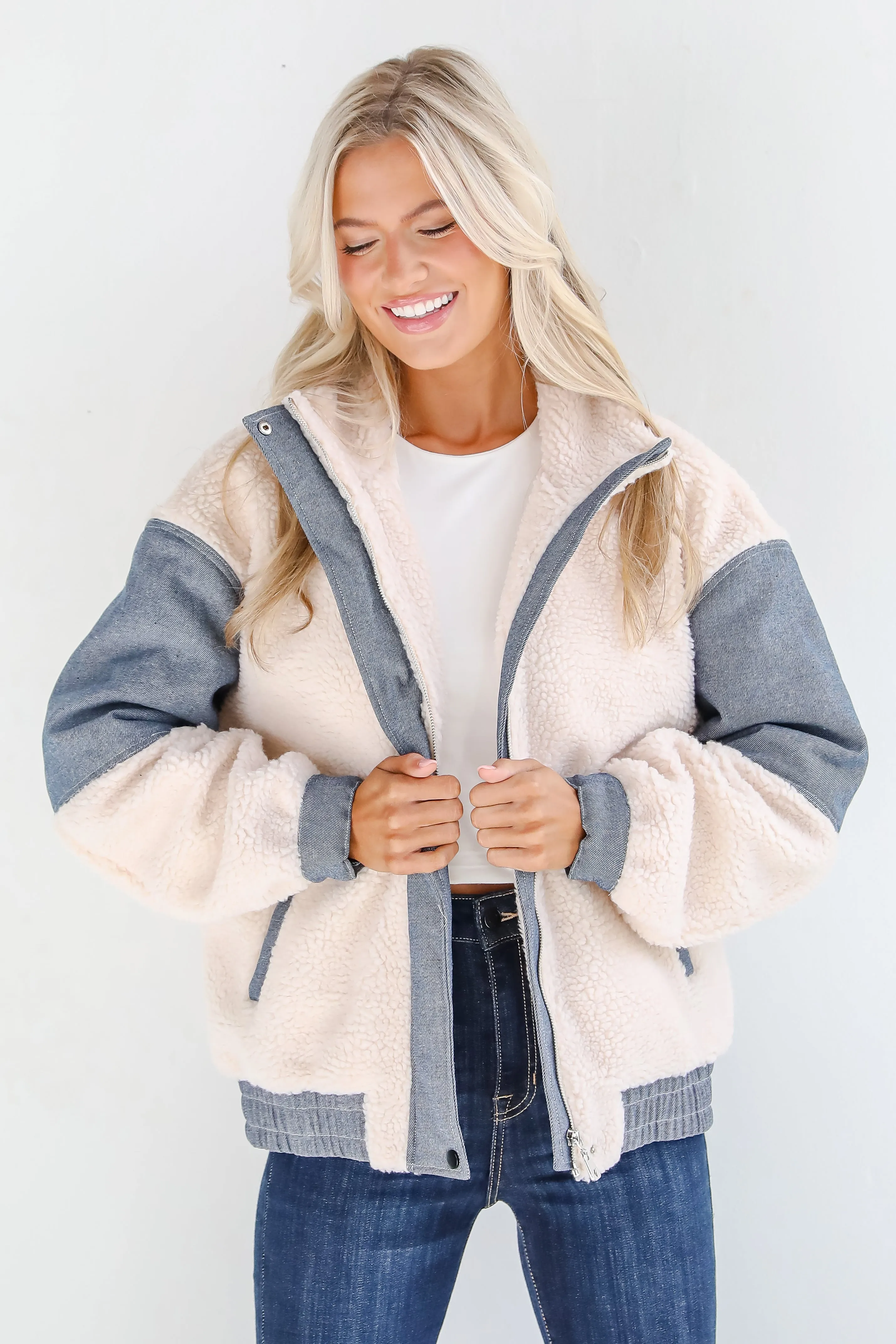 Cozier Days Cream Sherpa Denim Jacket