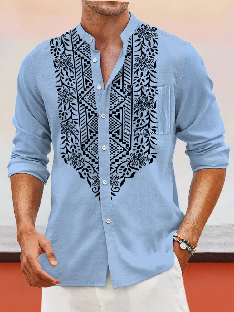 Cozy Print Henley Shirt