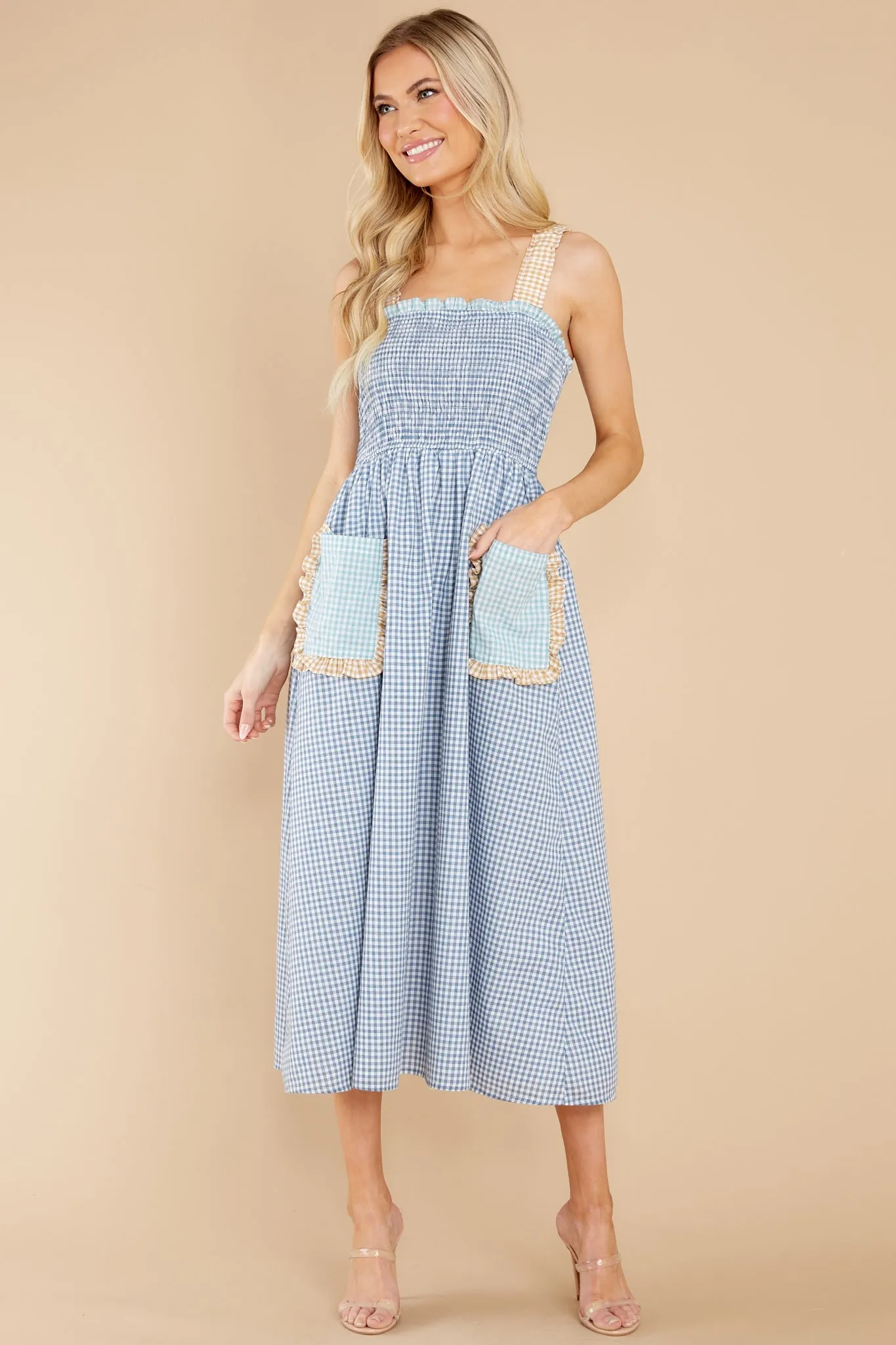 Dancing In The Rain Blue Gingham Midi Dress