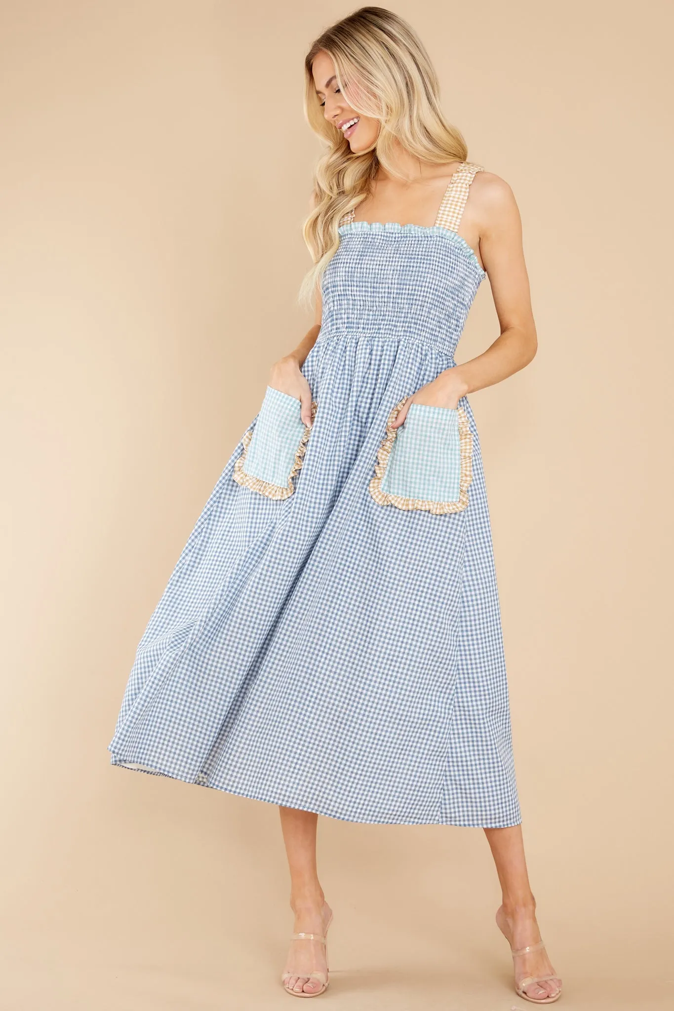 Dancing In The Rain Blue Gingham Midi Dress