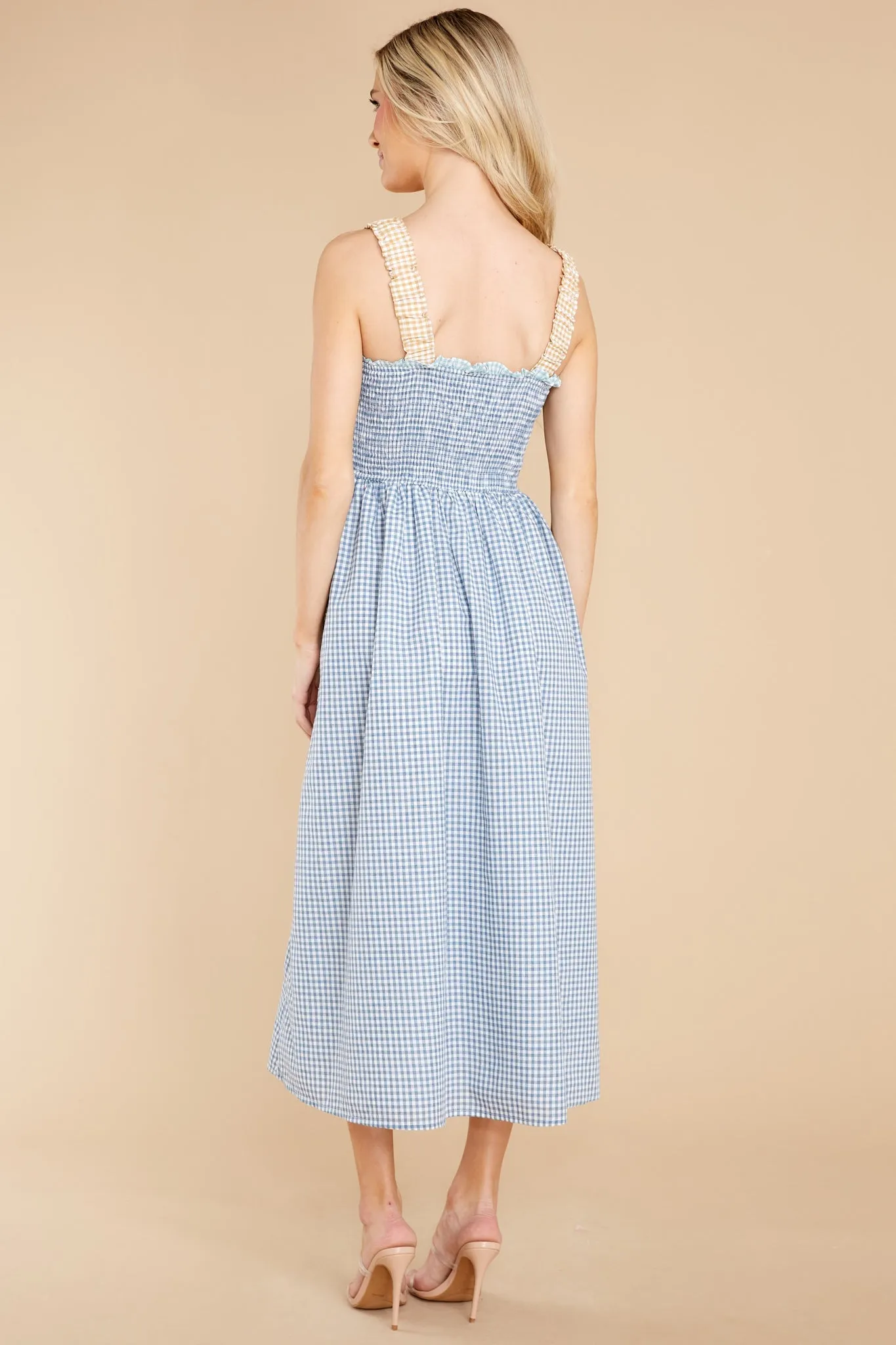 Dancing In The Rain Blue Gingham Midi Dress