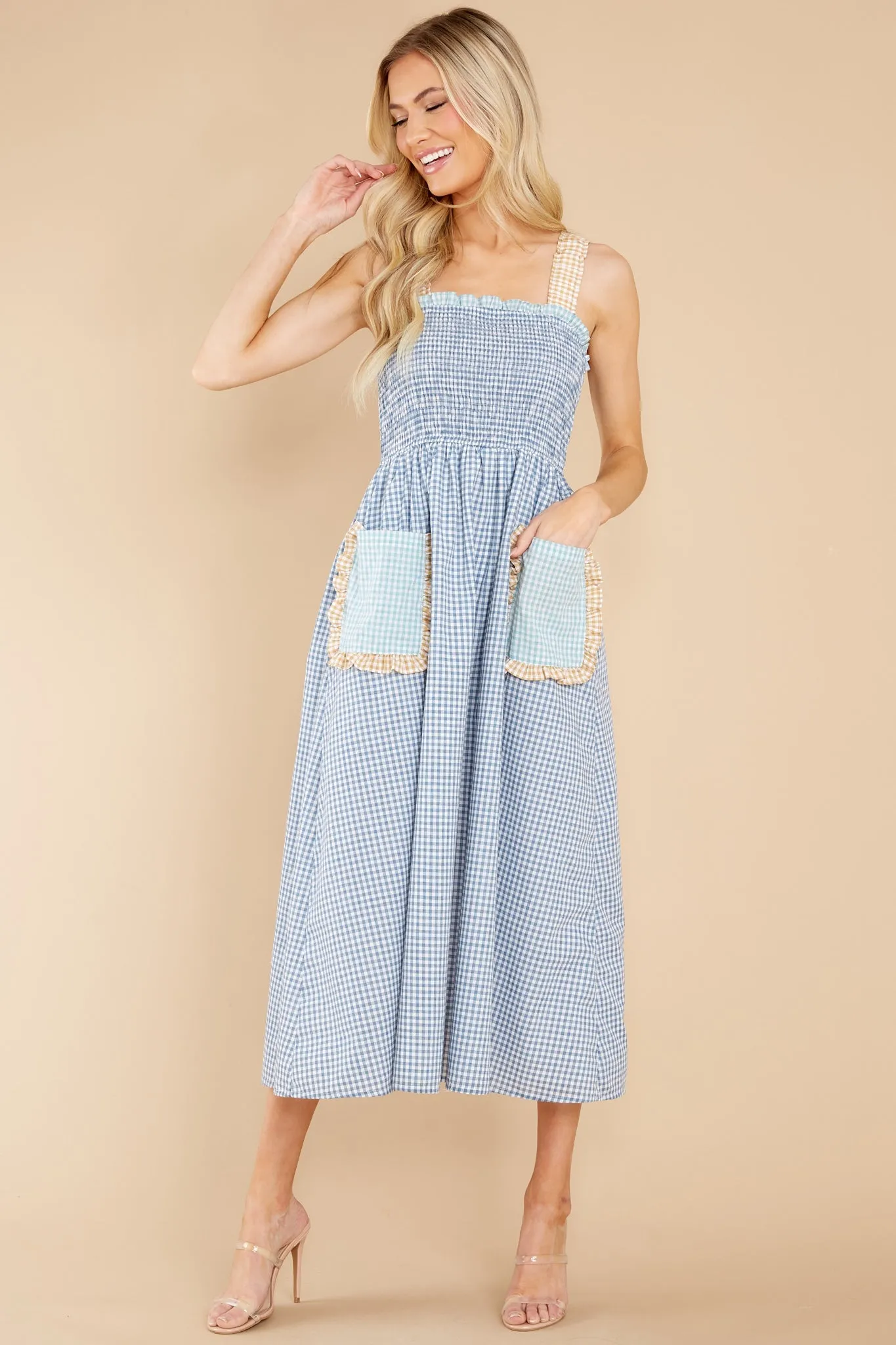 Dancing In The Rain Blue Gingham Midi Dress