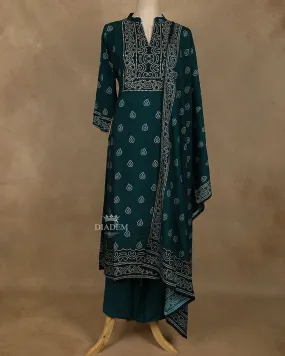 Dark Green Floral Designed Straight Cut Salwar Suit