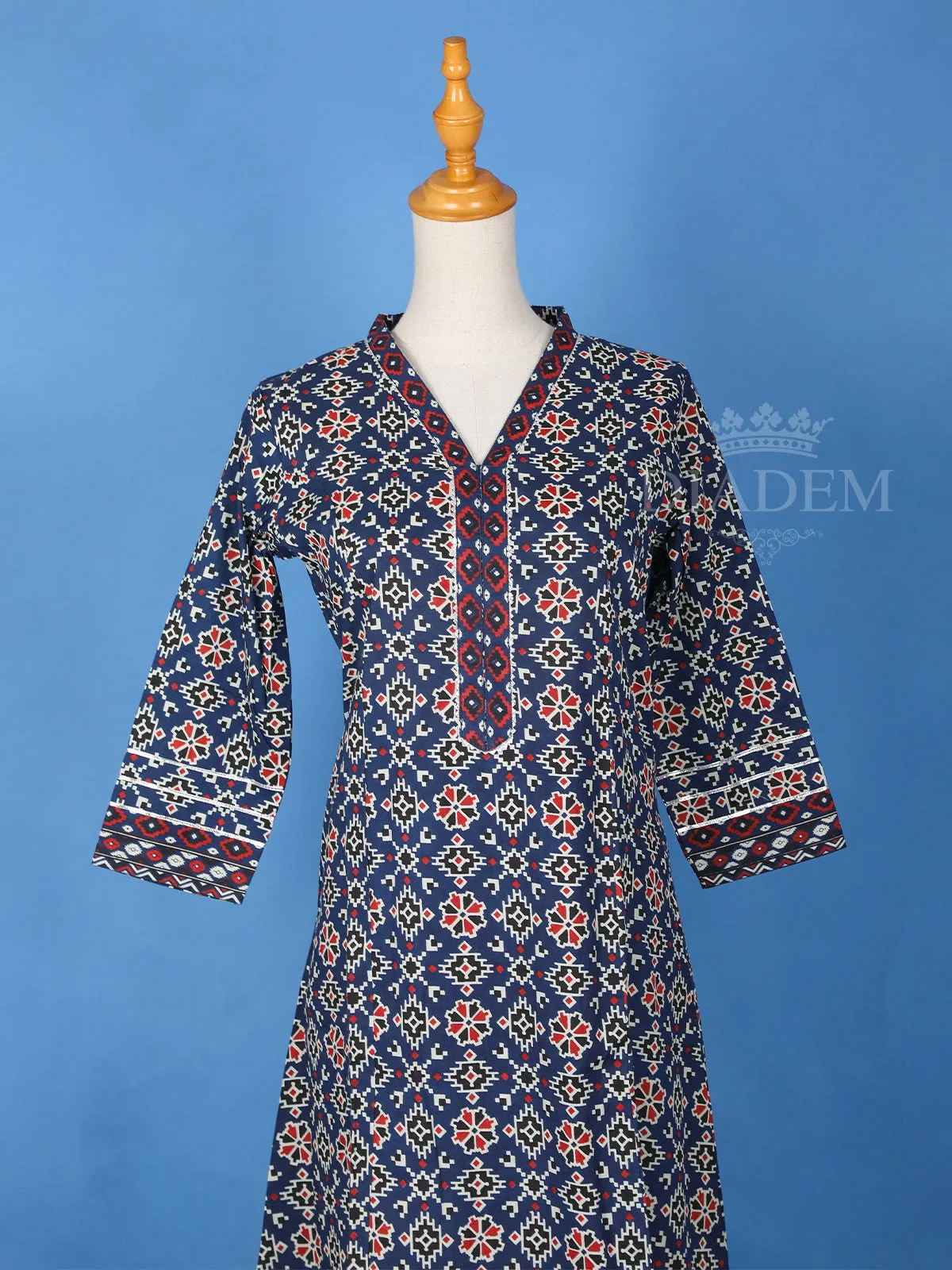 Dark Navy Blue Cotton Printed Salwar Suit