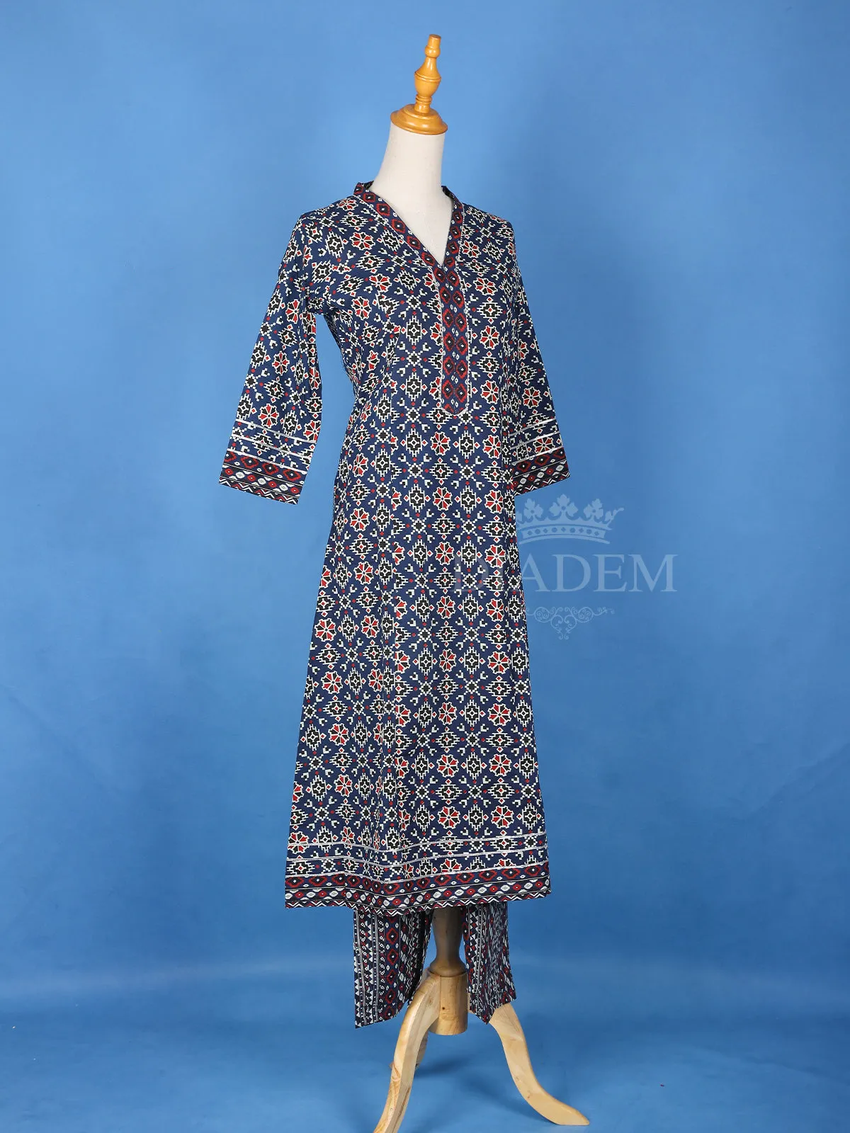 Dark Navy Blue Cotton Printed Salwar Suit