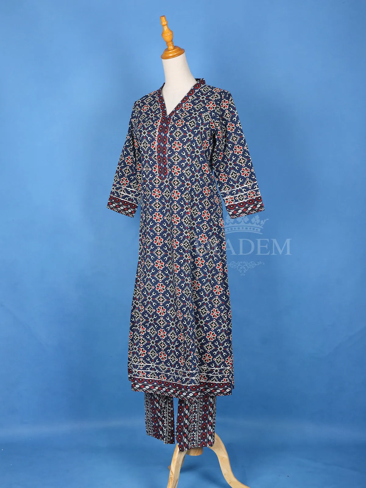 Dark Navy Blue Cotton Printed Salwar Suit