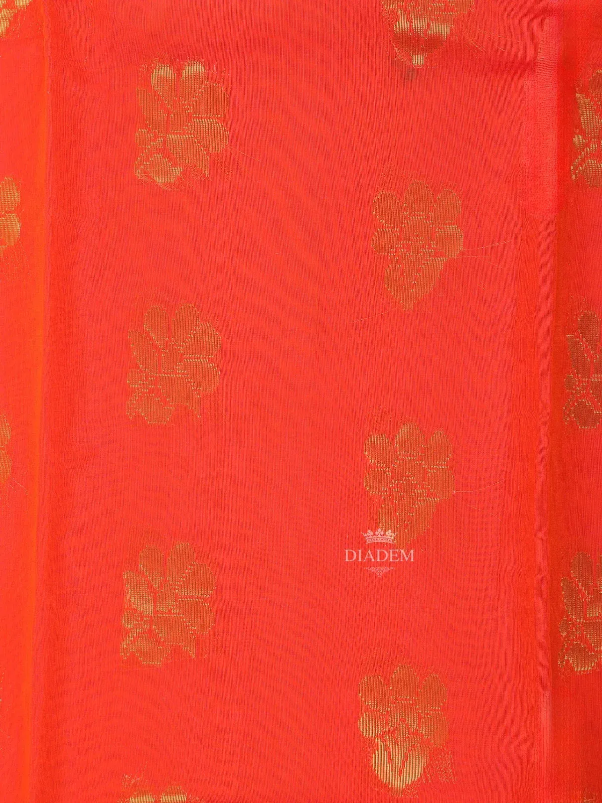 Dark Orange Silk Cotton Saree with Flower Motif on the Body with Contrast Designed Border