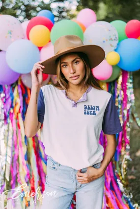 Delta Zeta Lavender Navy Colorblock Henley