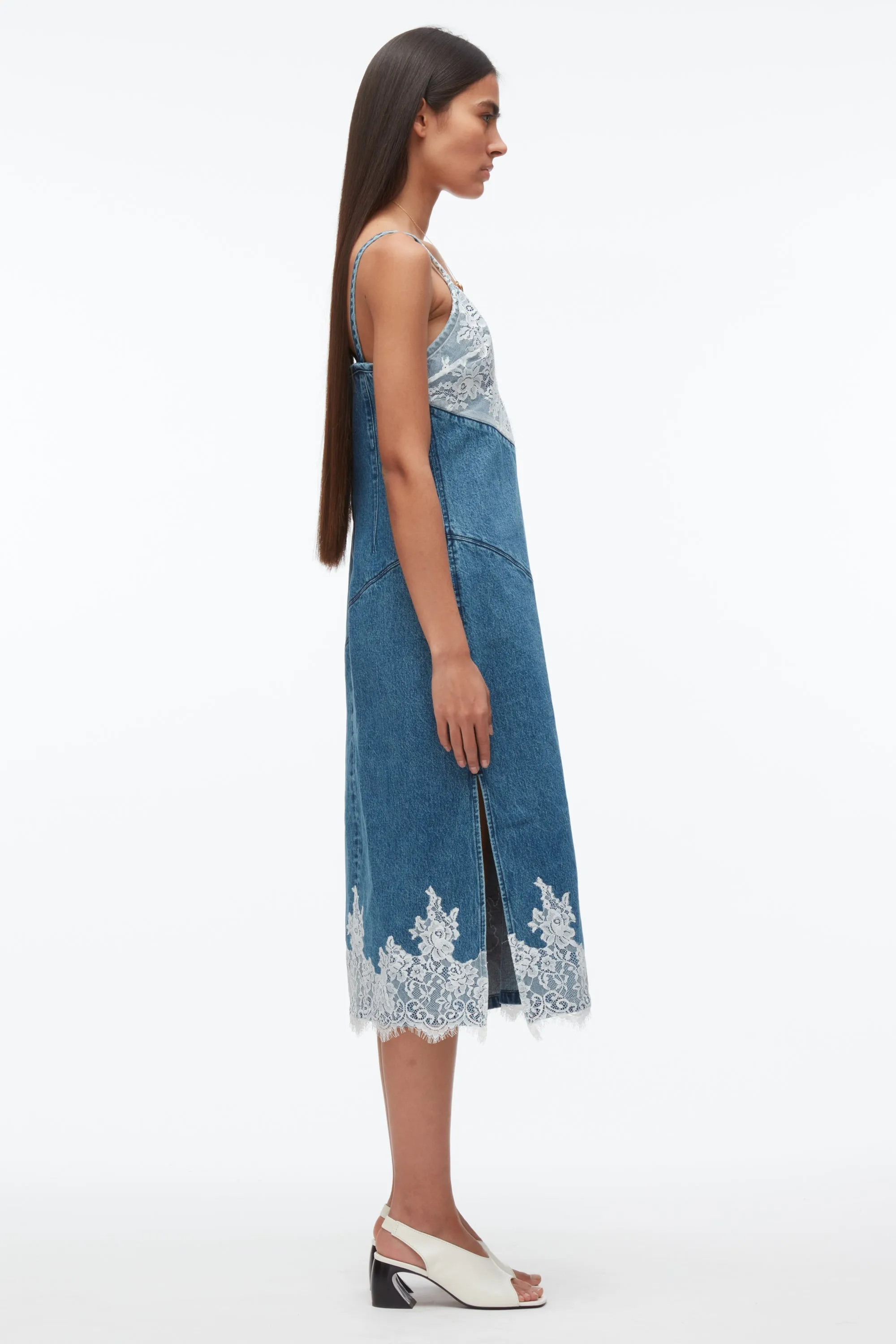 Denim Slip Dress With Lace