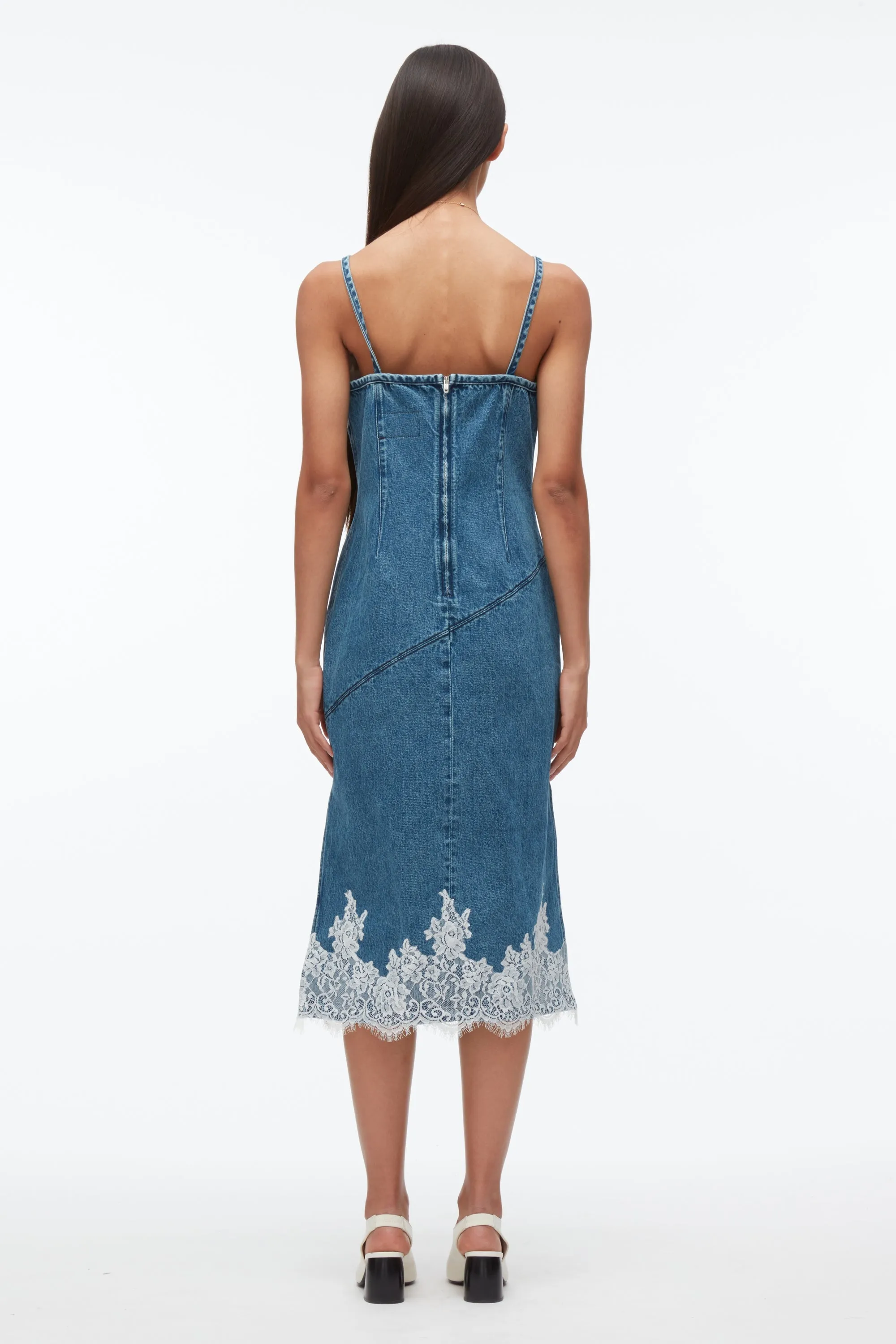 Denim Slip Dress With Lace