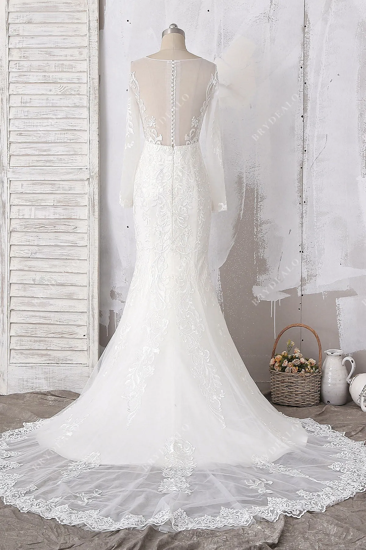 Designer Lace Long Bustle Mermaid Wedding Dress