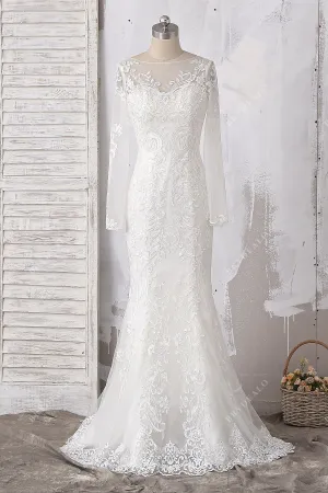 Designer Lace Long Bustle Mermaid Wedding Dress