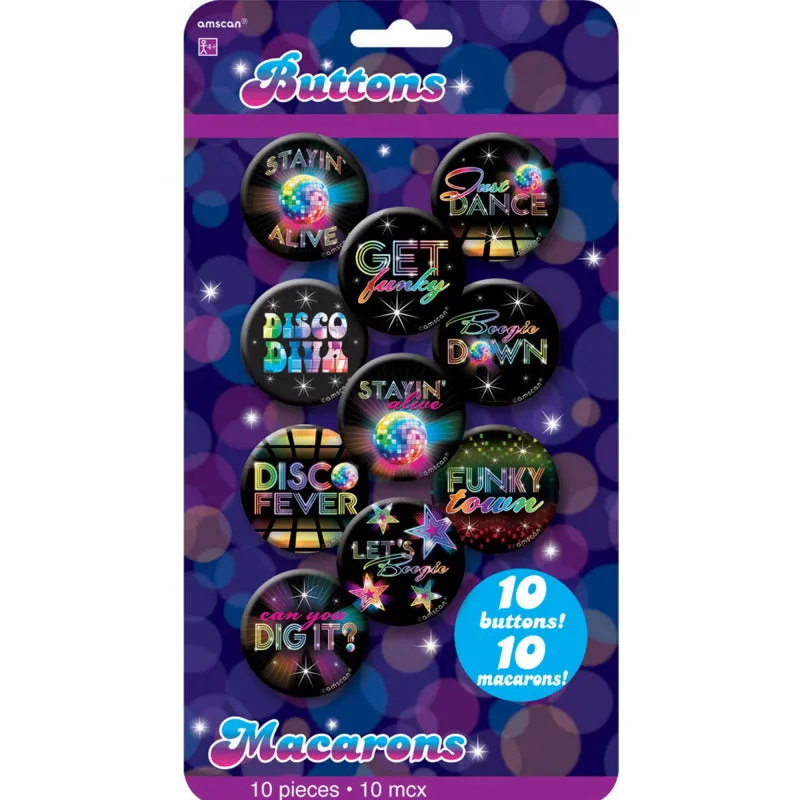 Disco Fever Button Badges 4cm Assorted Designs 10pk