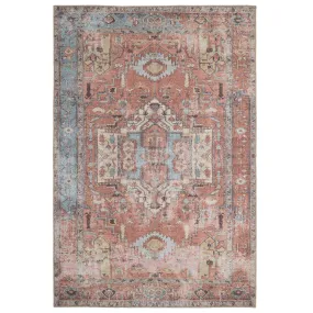 Distressed Terracotta Aztec Washable Boho Rug - Yana